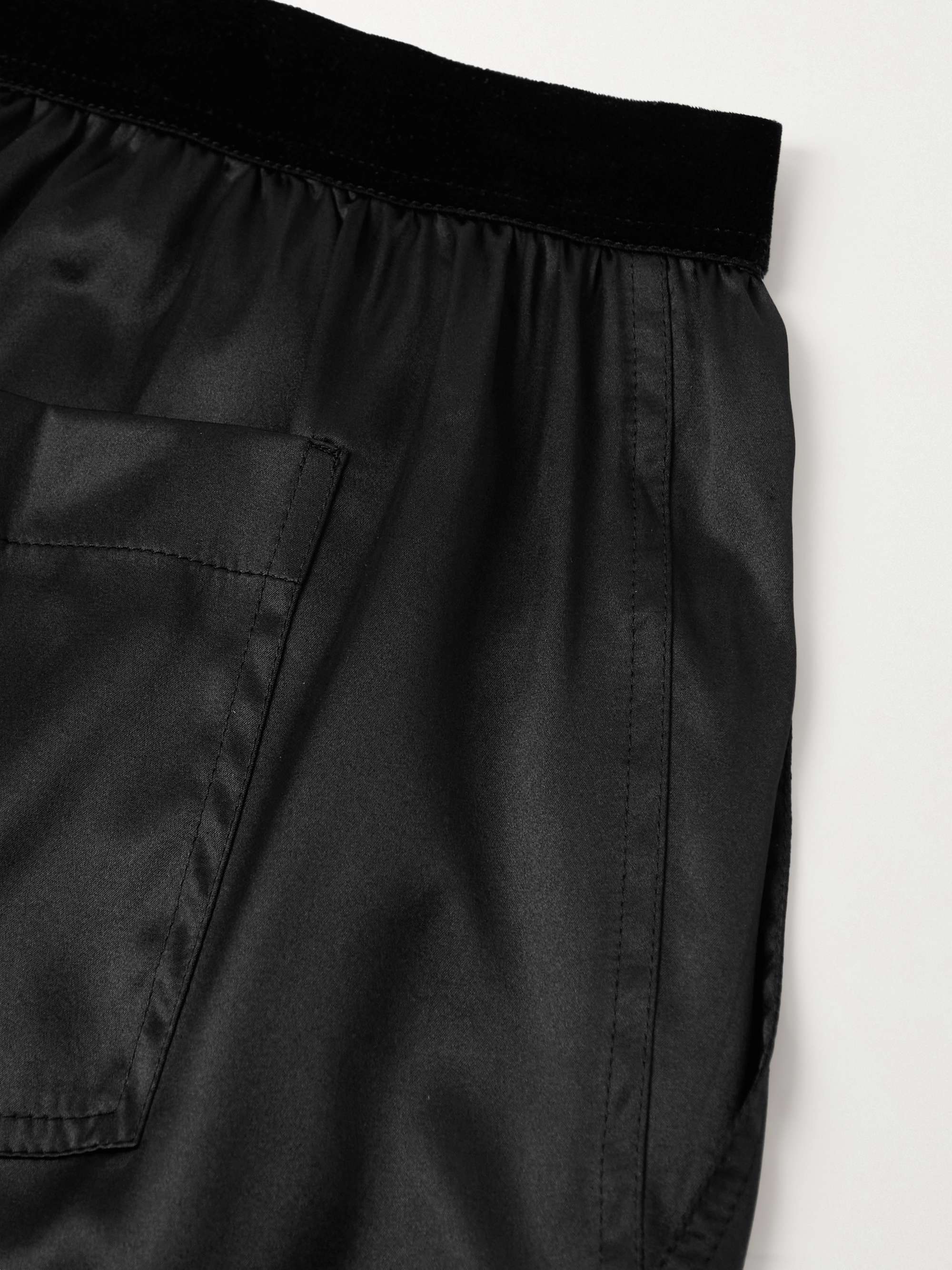 Velvet-Trimmed Stretch-Silk Satin Pyjama Trousers view