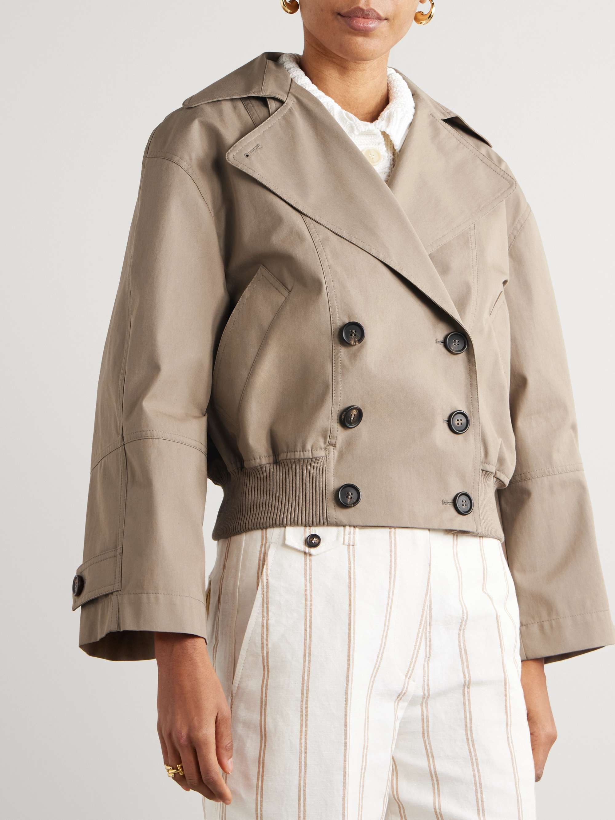 Double-breasted cropped cotton-blend gabardine trench coat view