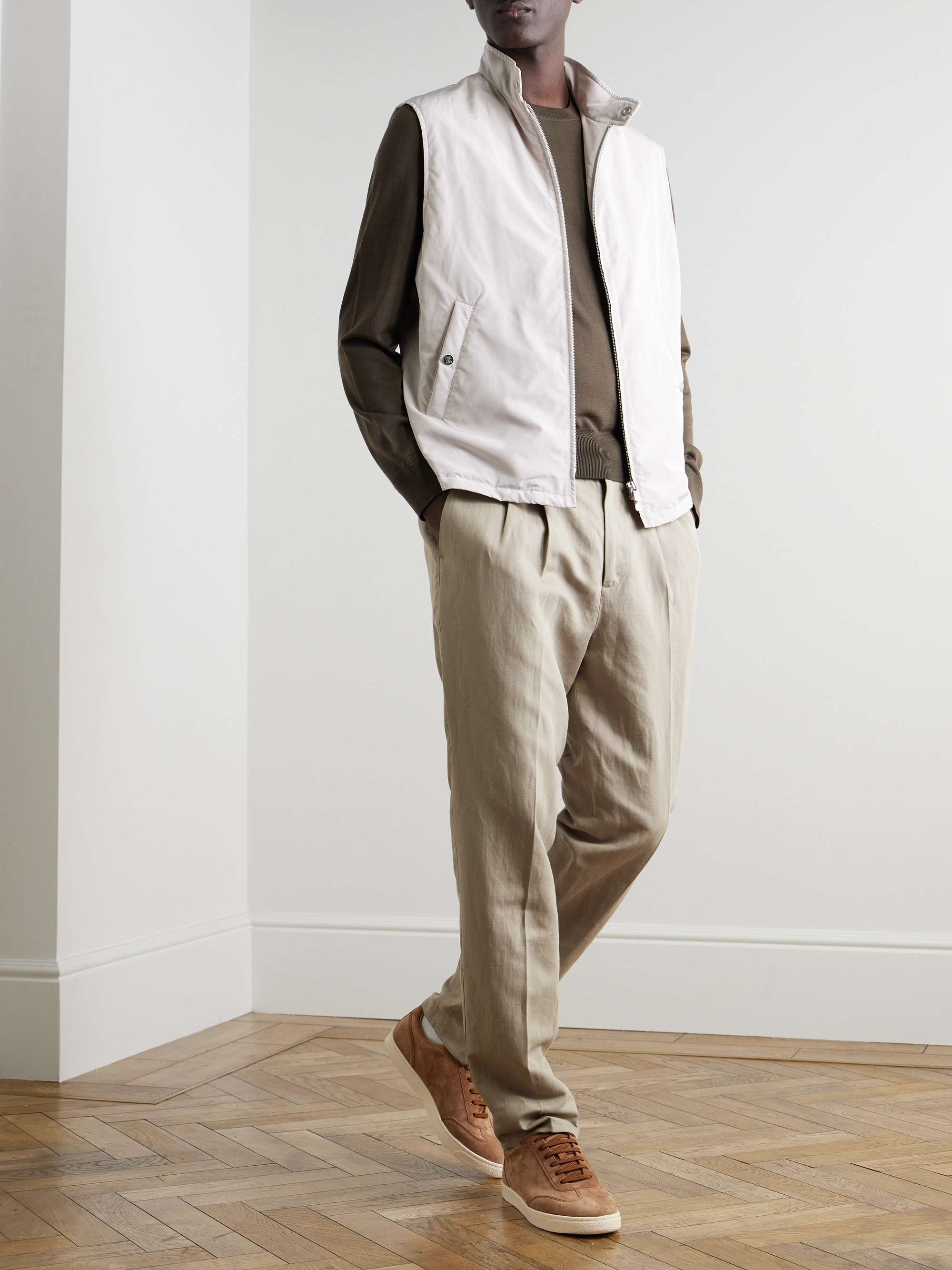 Straight-Leg Pleated Linen and Cotton-Blend Trousers view