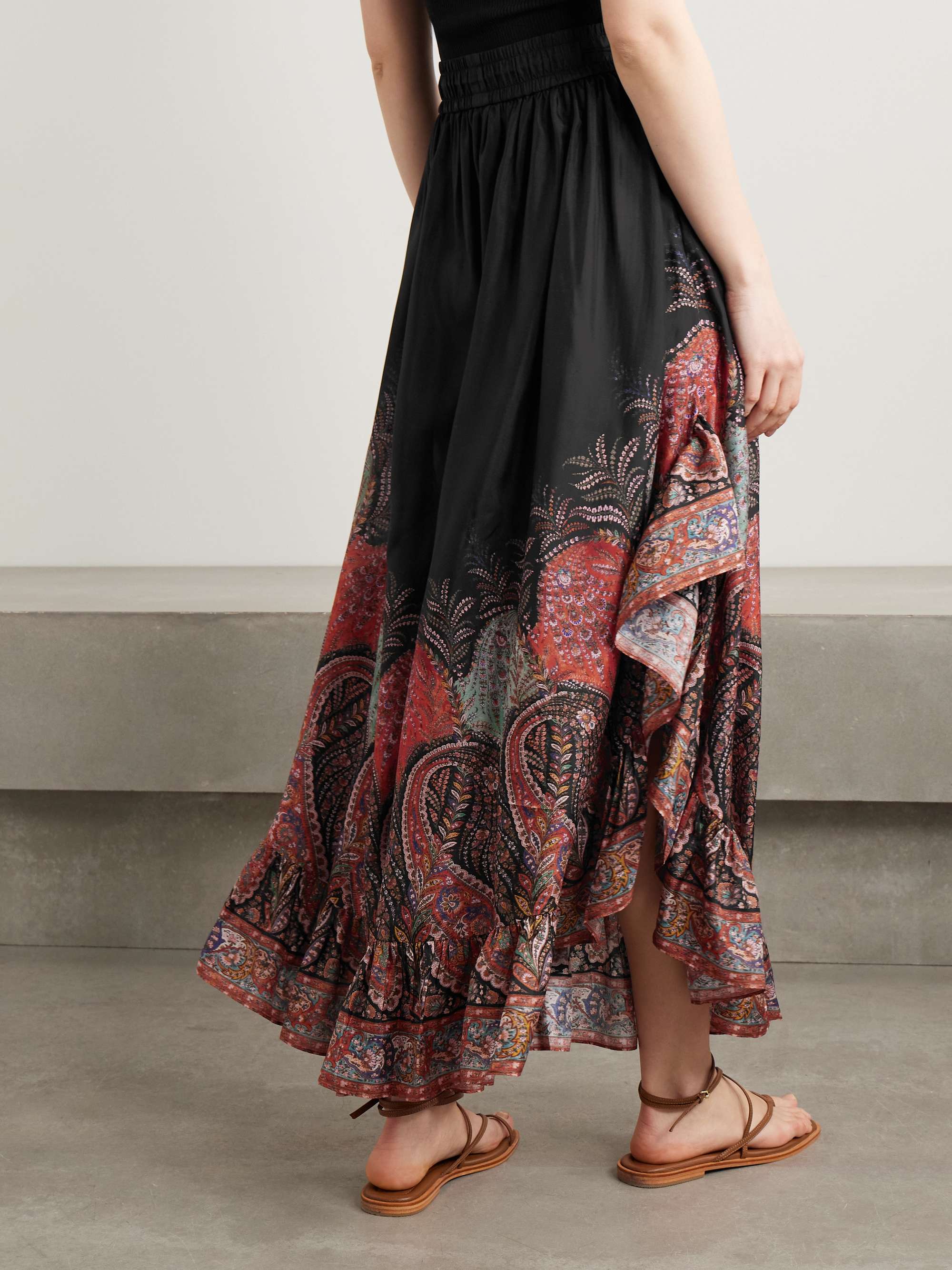 Rhiannon ruffled paisley-print organic silk maxi skirt view