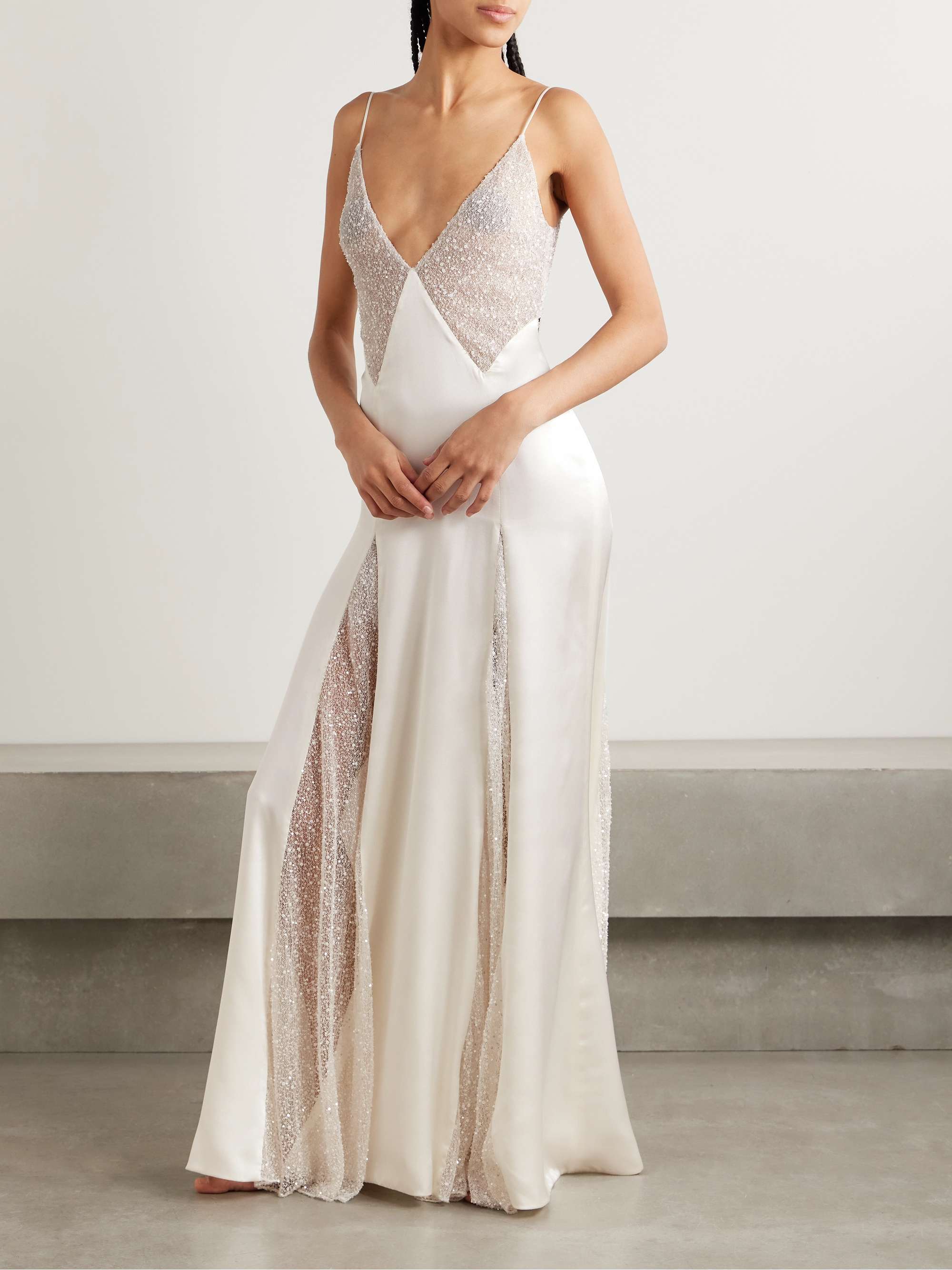 Ange paneled embellished Leavers lace and satin gown view