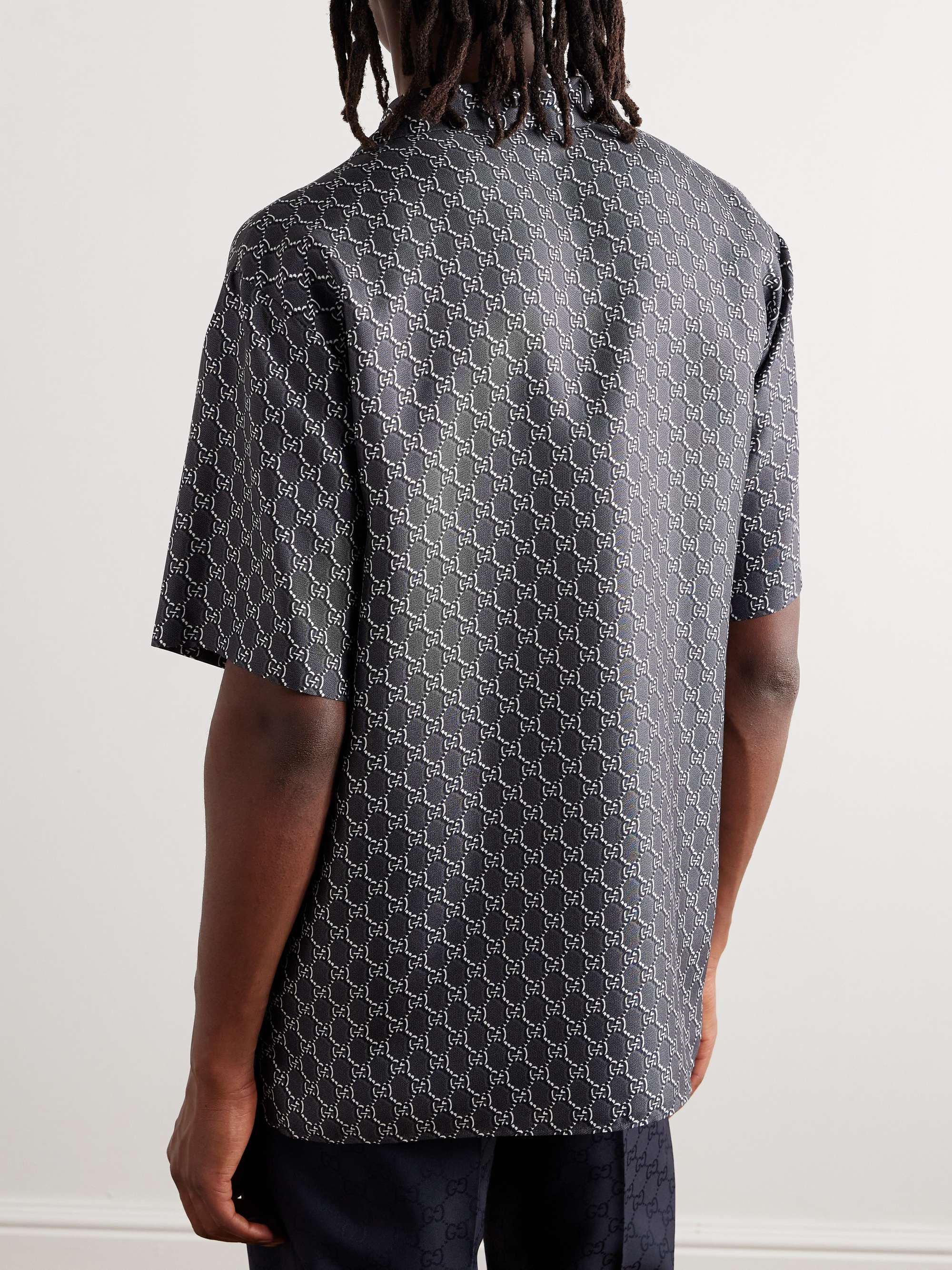 Camp-Collar Logo-Print Silk Shirt view