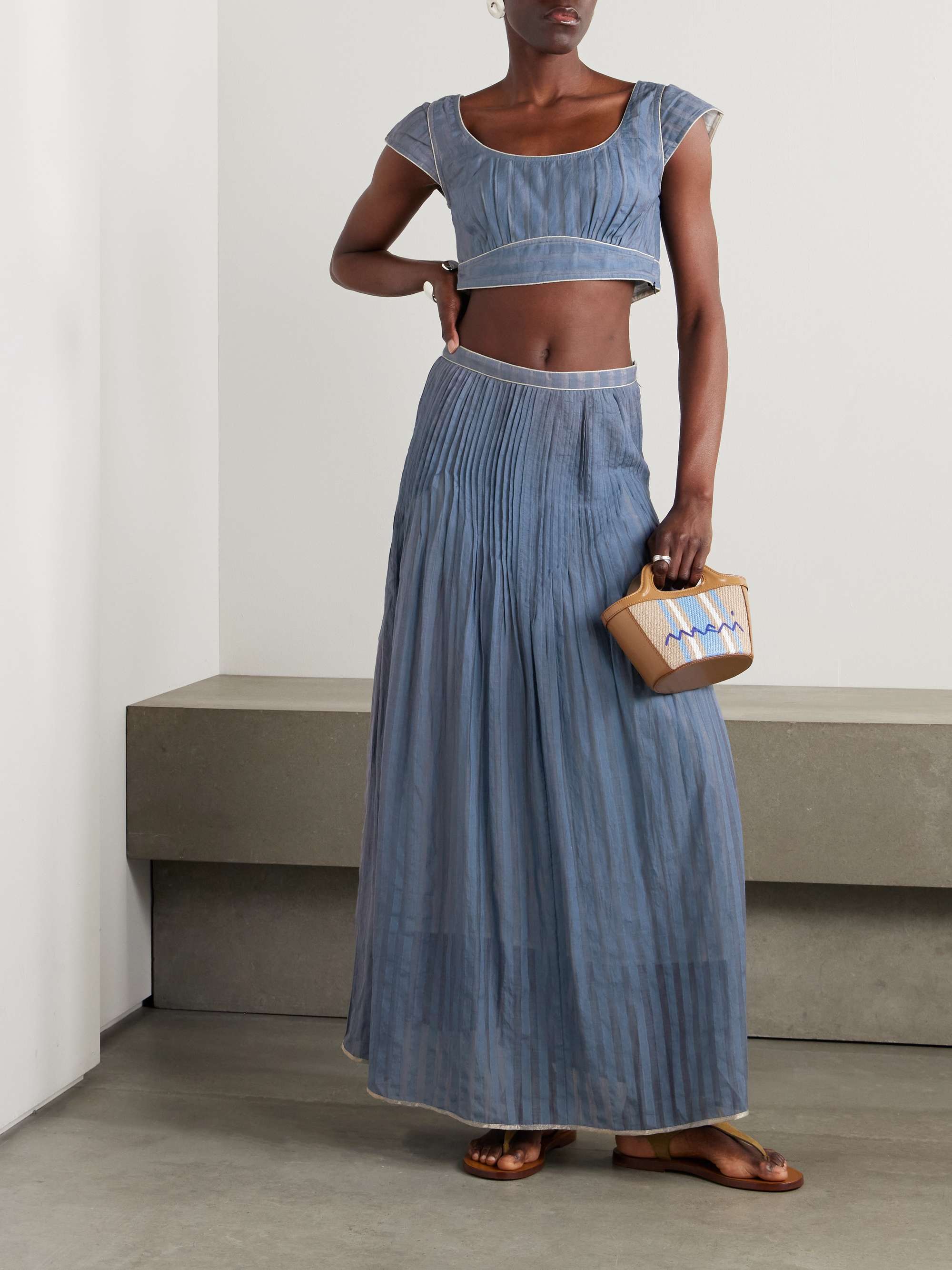 Delphi pintucked striped cotton and silk-blend maxi skirt view
