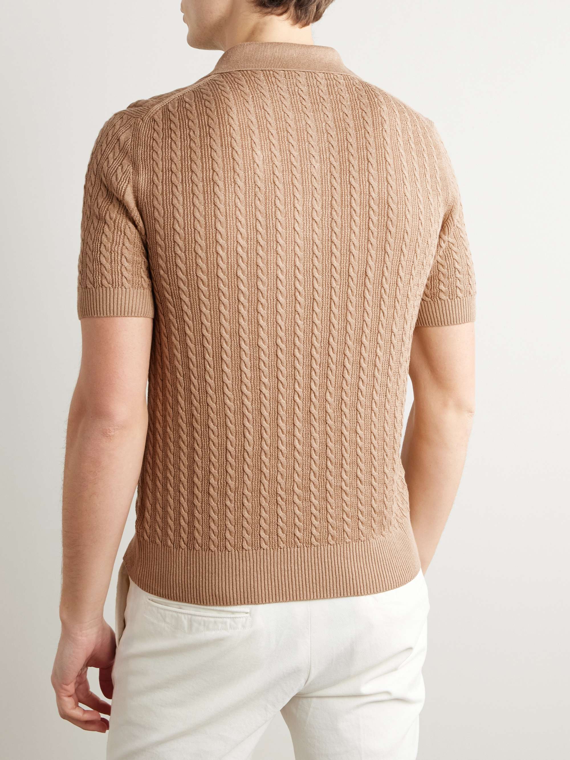 Slim-Fit Cable-Knit Linen and Cotton-Blend Polo Shirt view