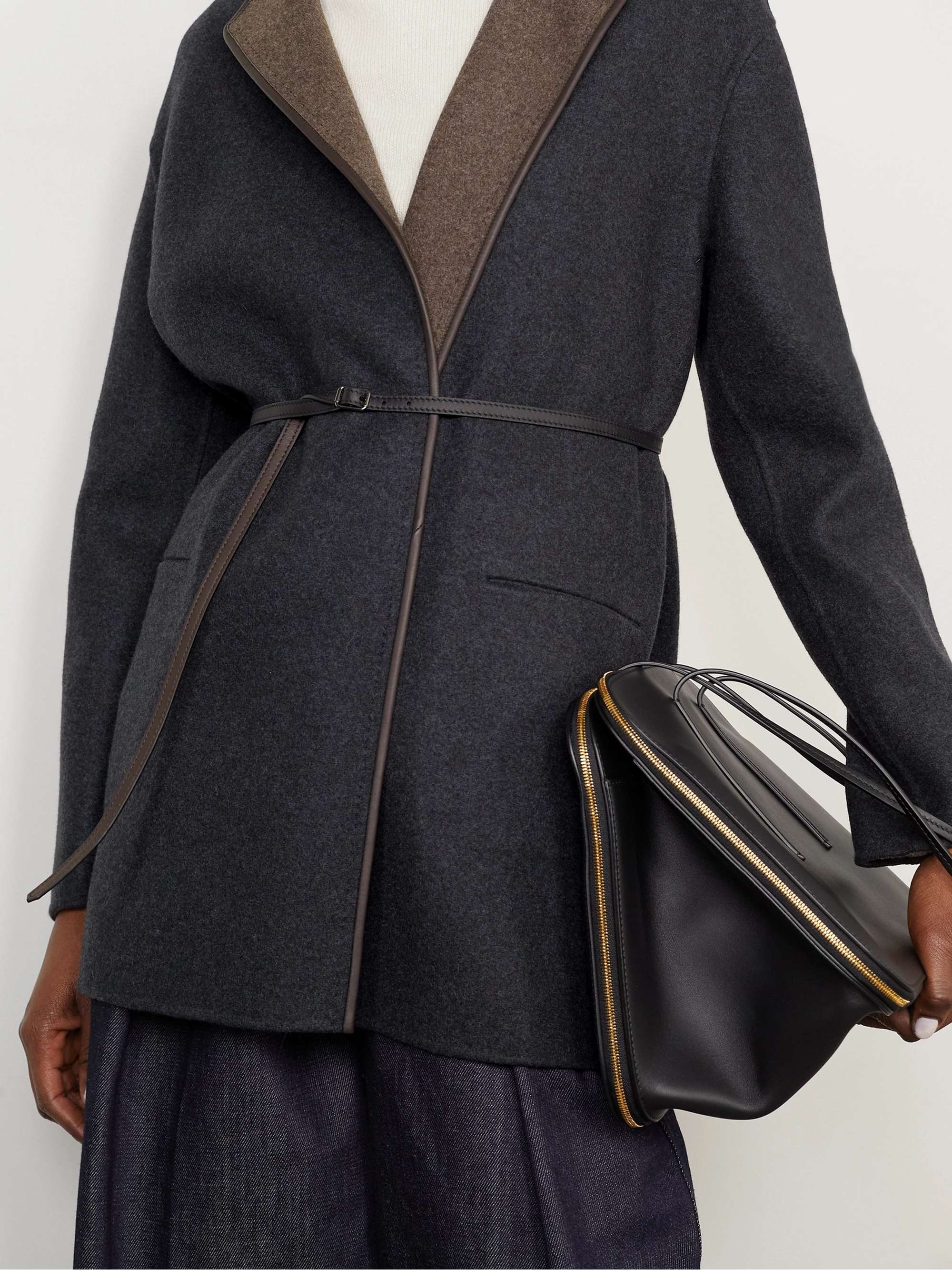 Jimi reversible belted leather-trimmed cashmere-blend jacket view