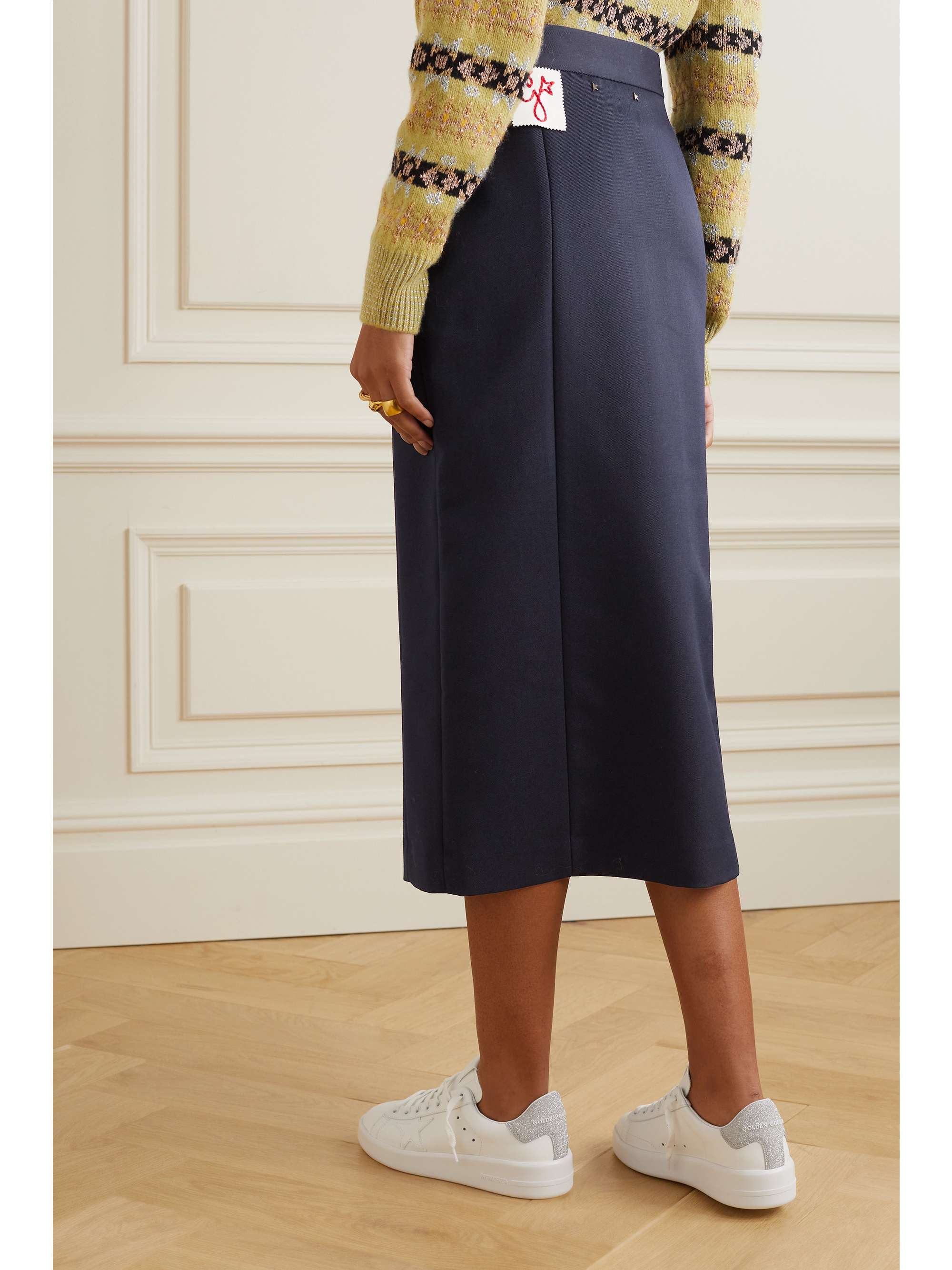 Appliquéd gabardine midi skirt view