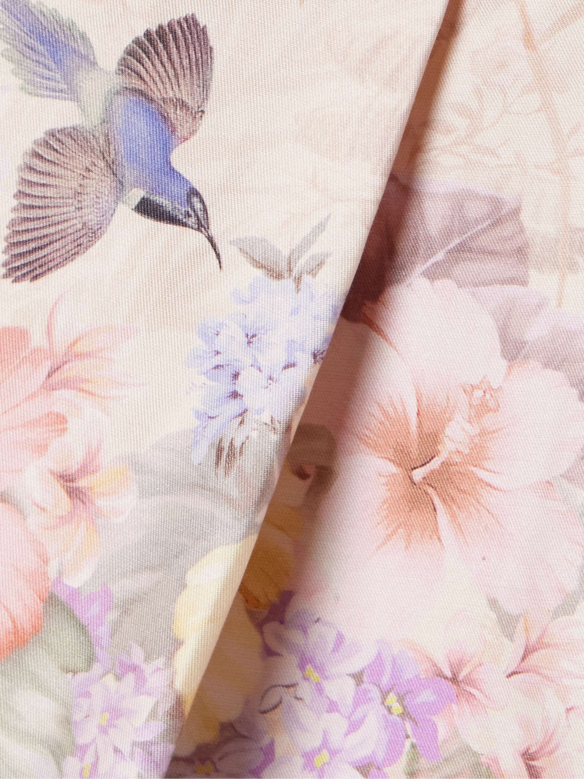 Illuminate belted pleated floral-print silk and cotton-blend shorts view