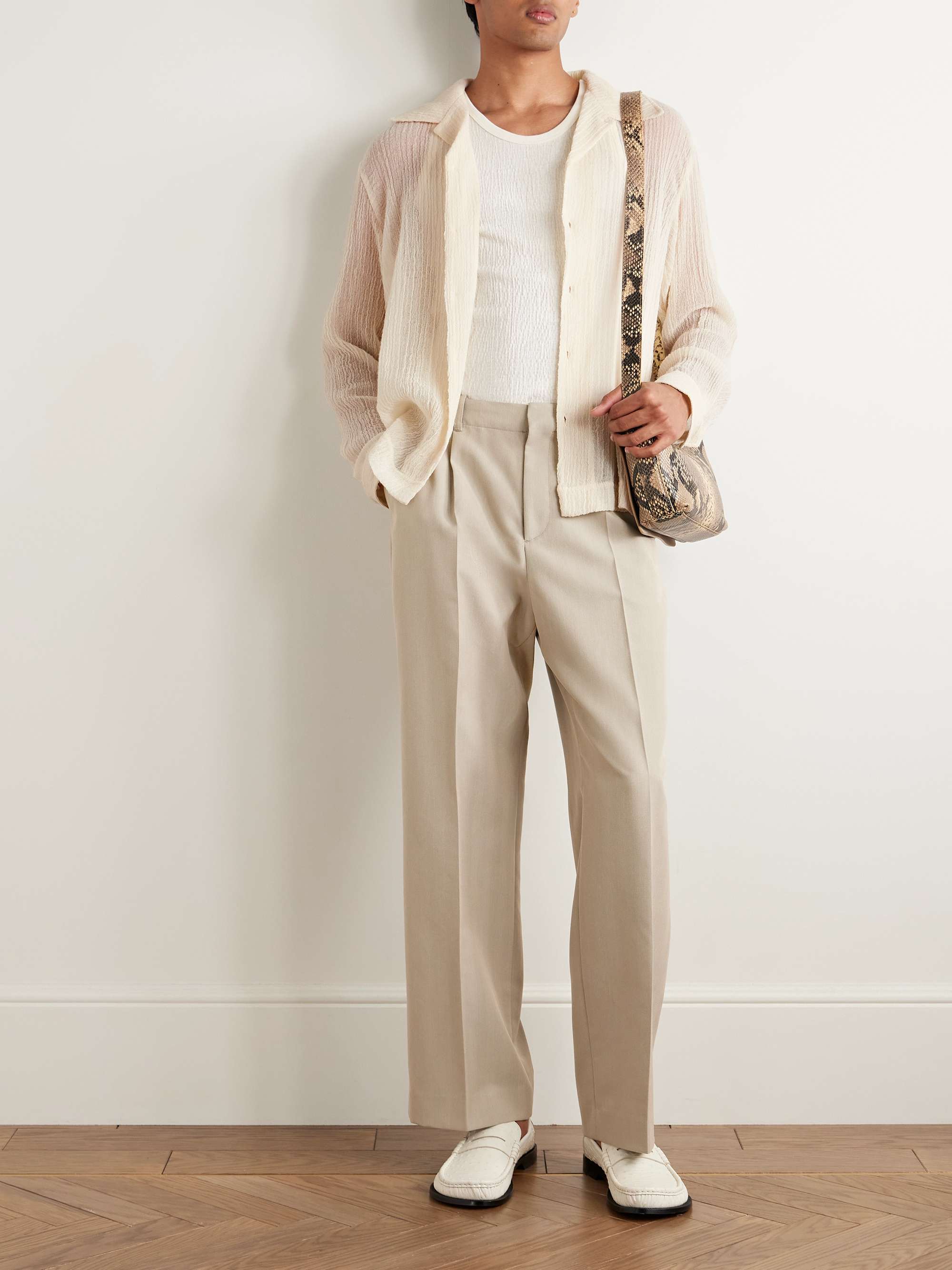 Jagou Camp-Collar Open-Knit Merino Wool-Gauze Shirt view