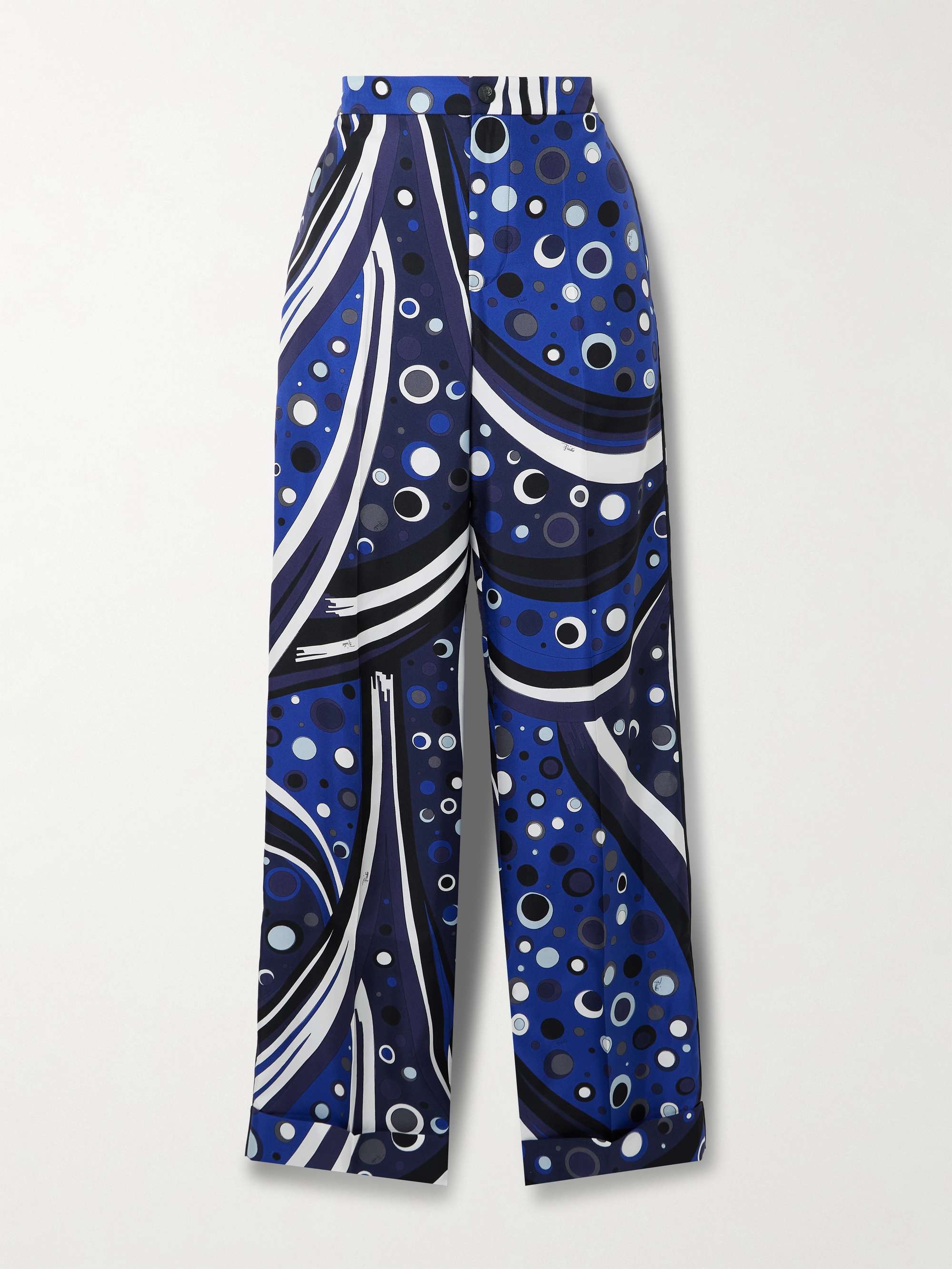 Printed silk-twill straight-leg pants hero visual
