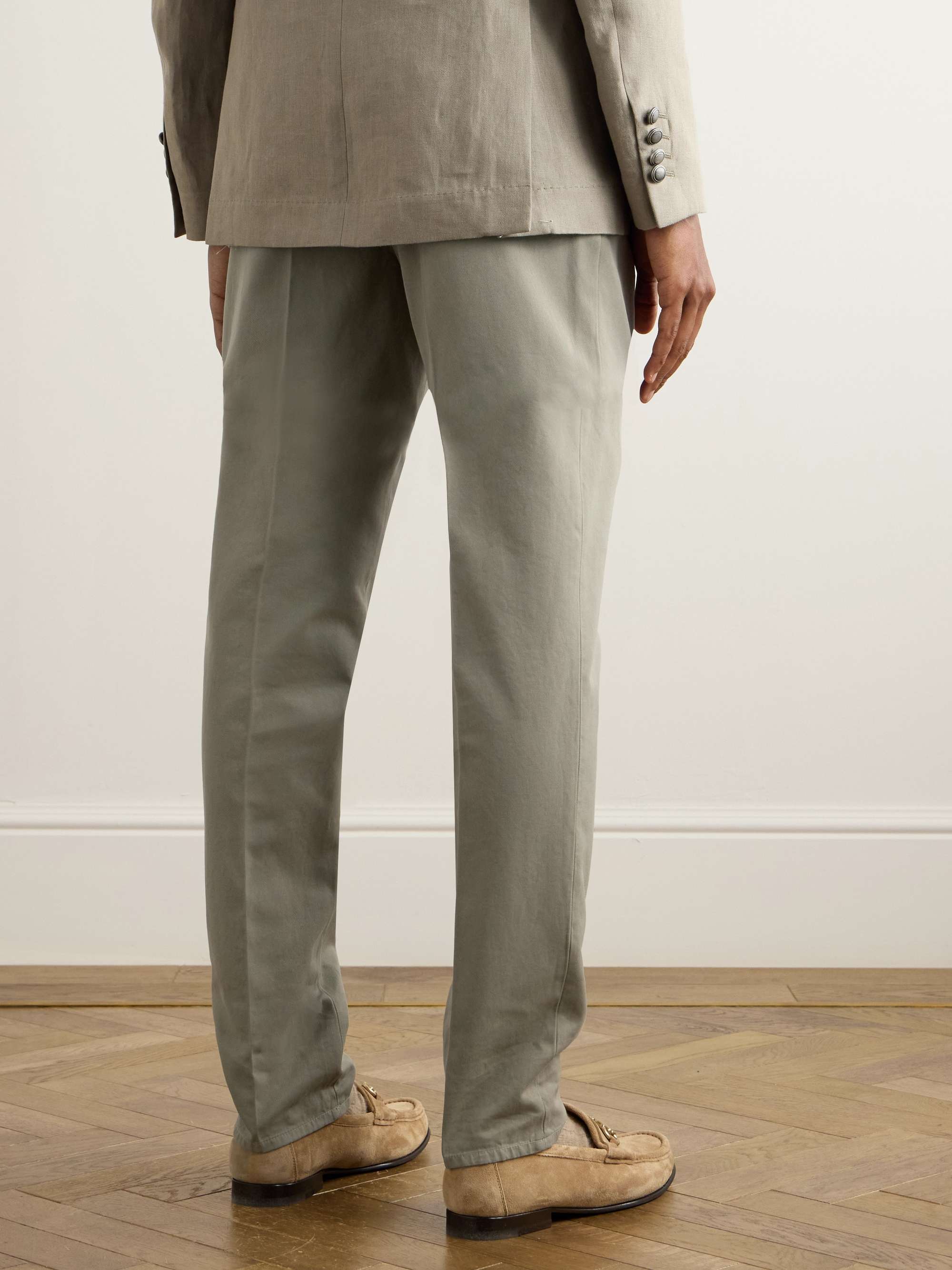 Tapered Pleated Cotton-Twill Suit Trousers view