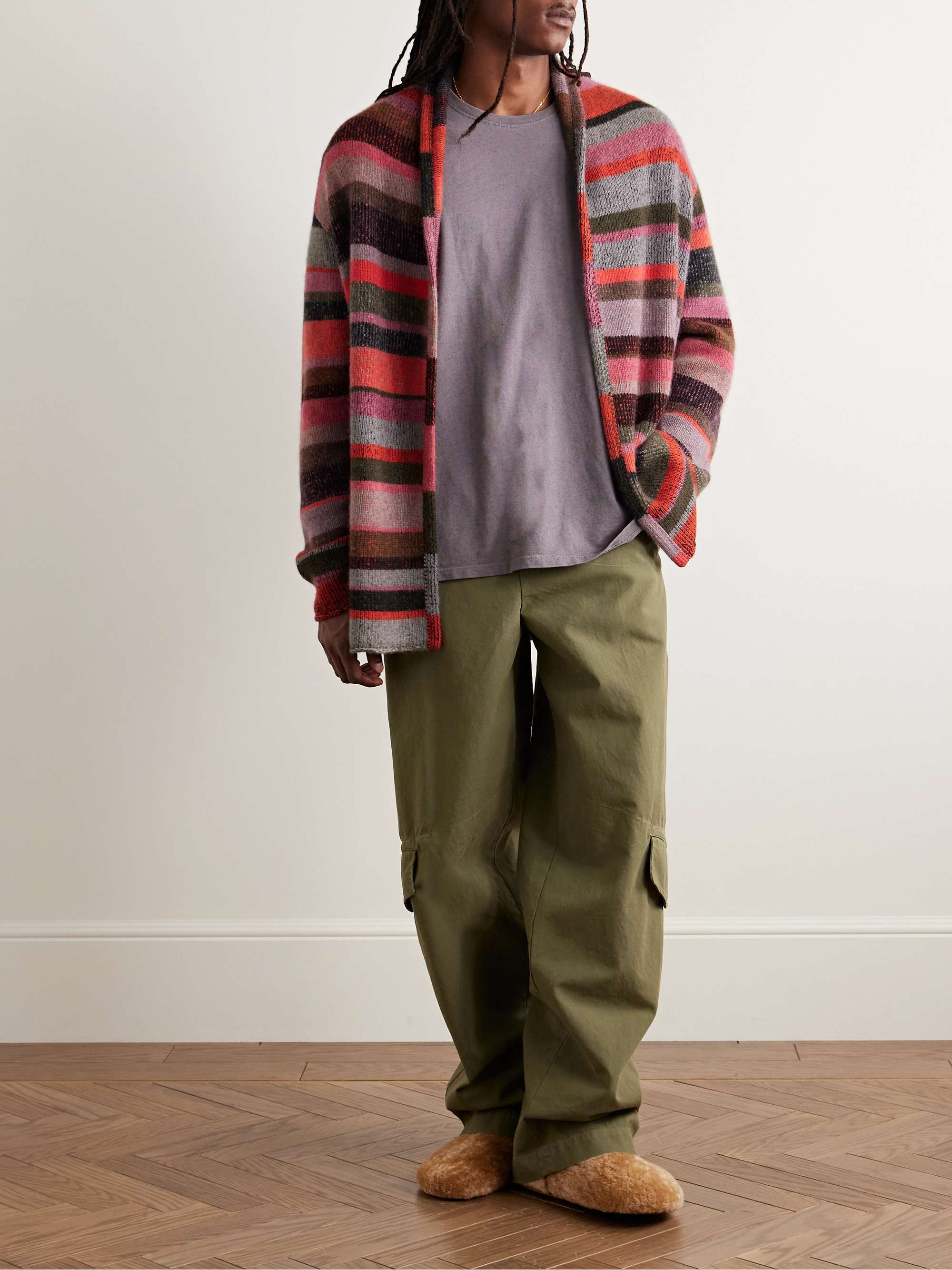 Shawl-Collar Striped Cashmere Cardigan view