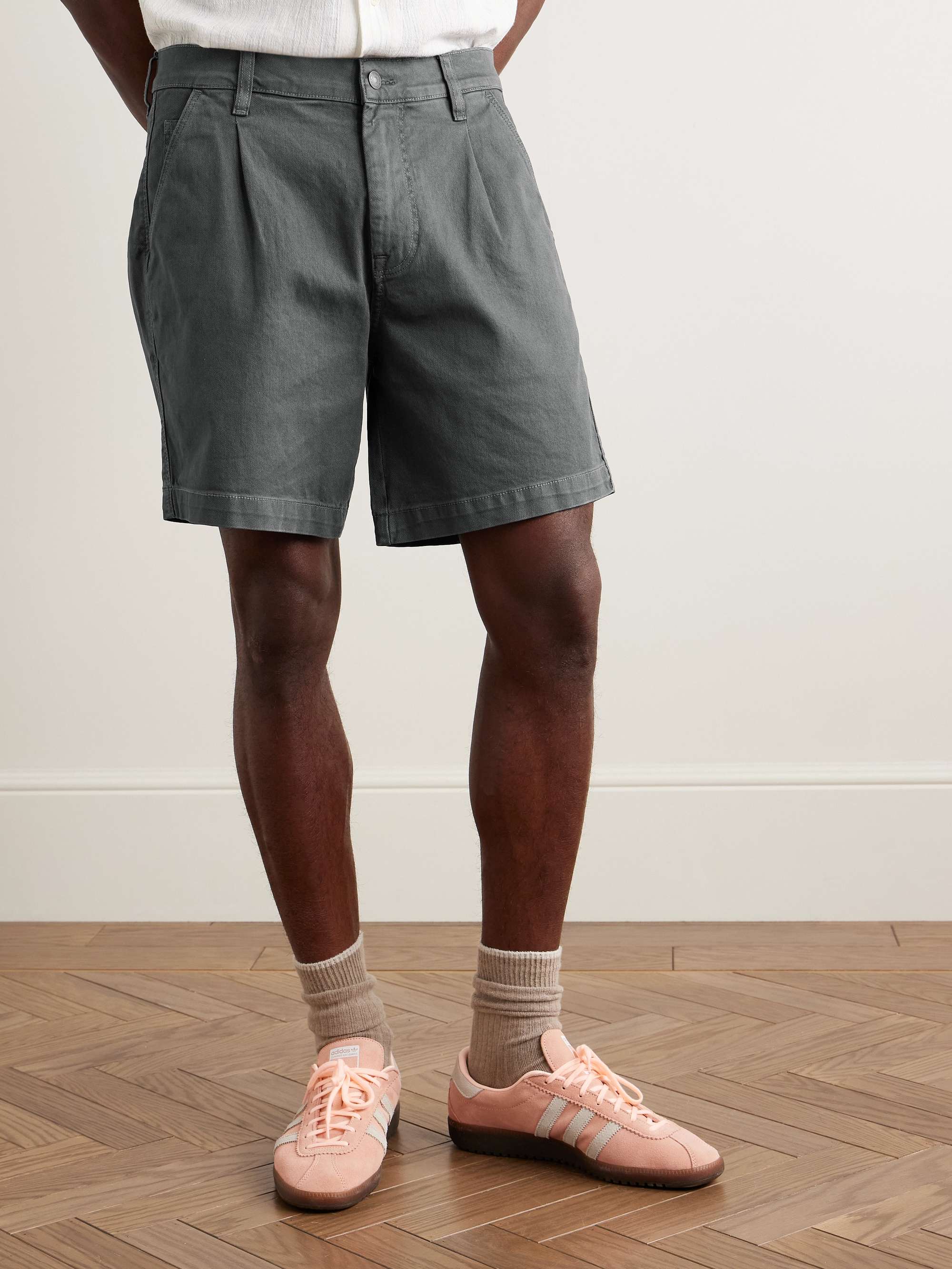 Straight-Leg Pleated Garment-Dyed Cotton-Blend Twill Shorts view