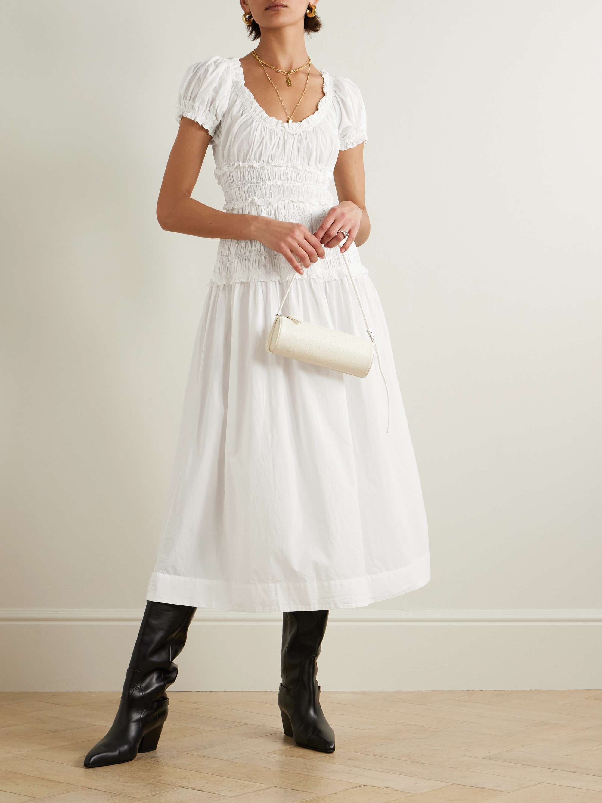 Leanne shirred organic cotton-voile midi dress view
