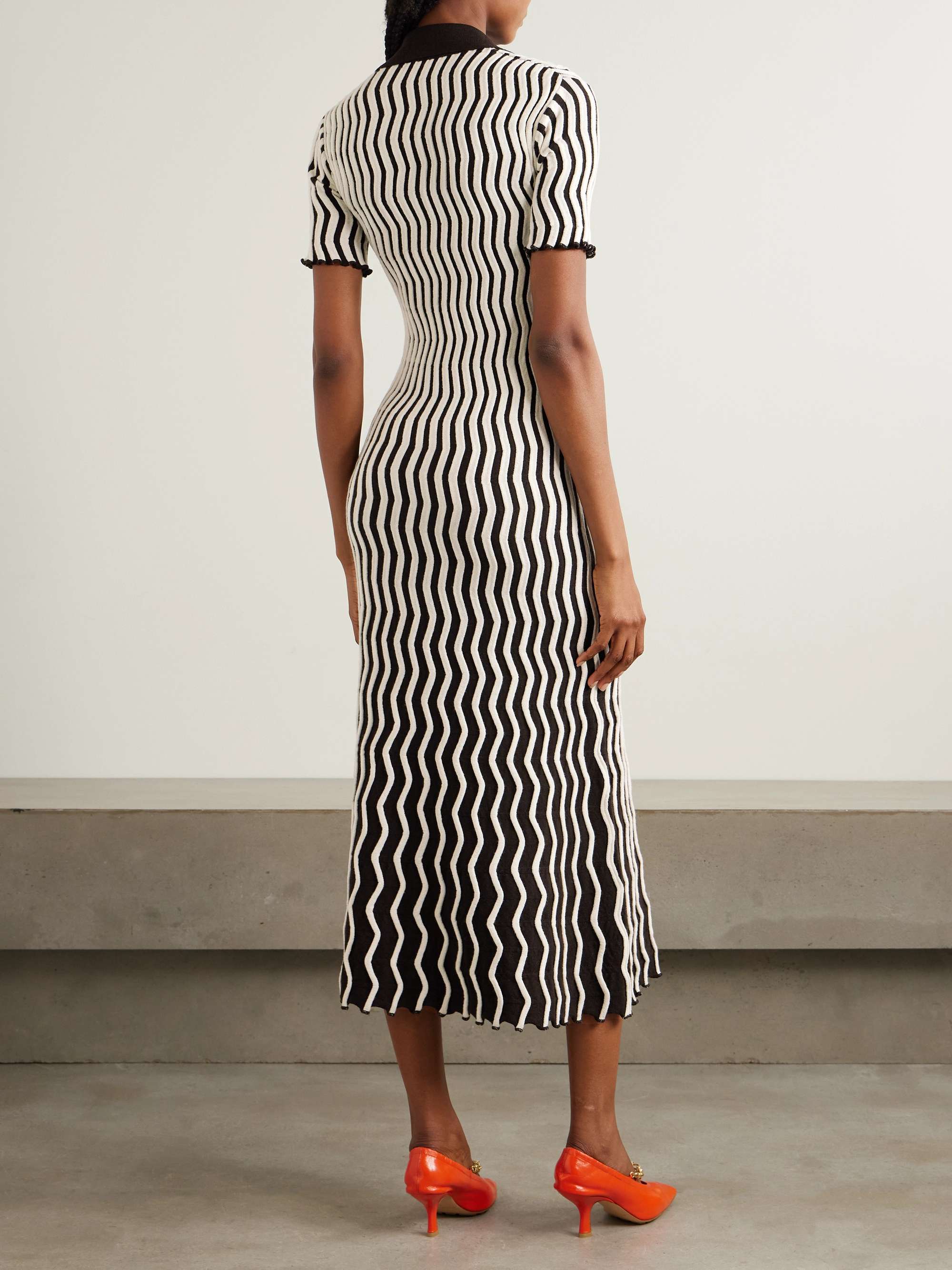 Striped ribbed wool midi dress view
