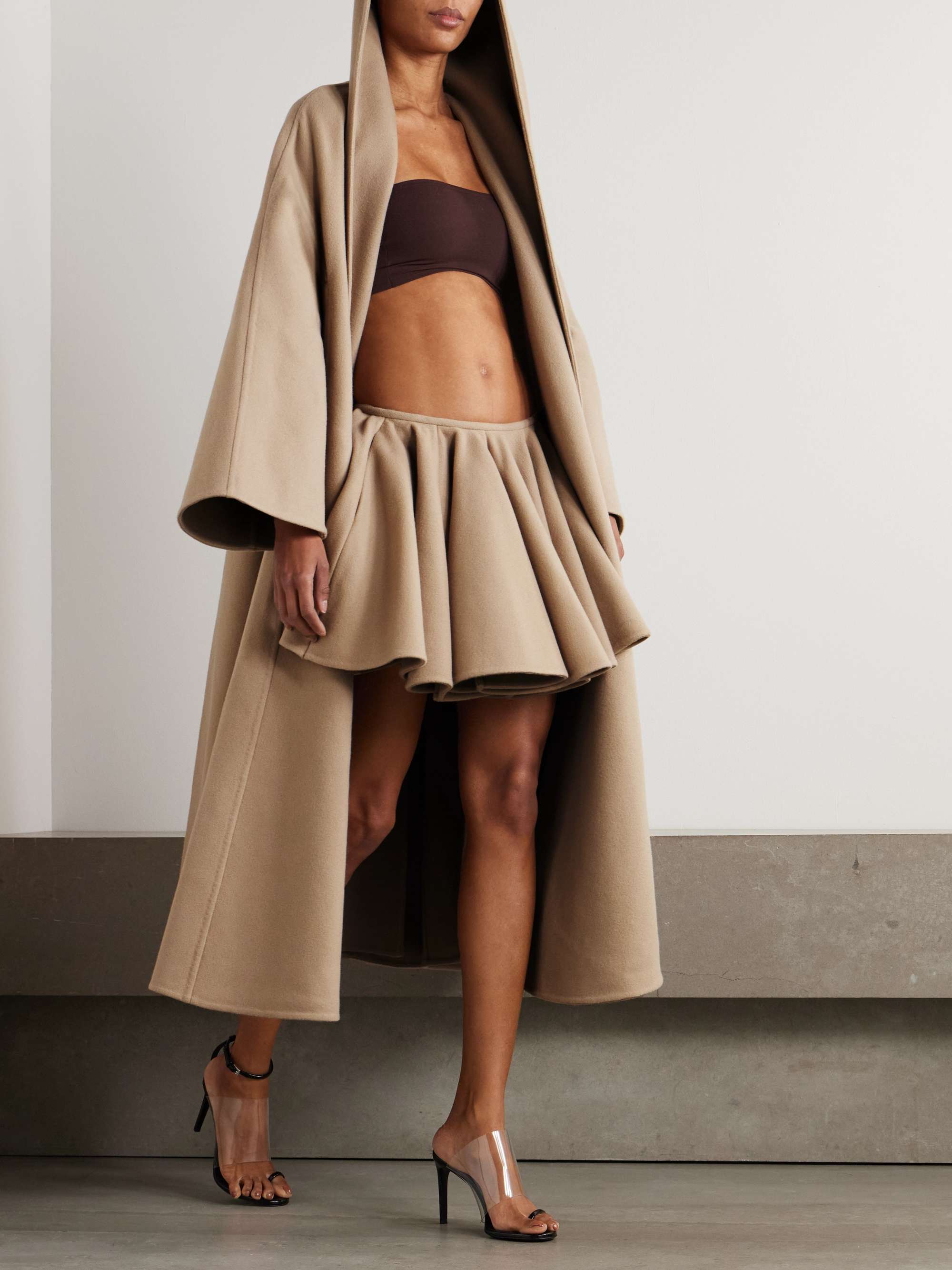 Pleated brushed wool and cashmere-blend mini skirt view