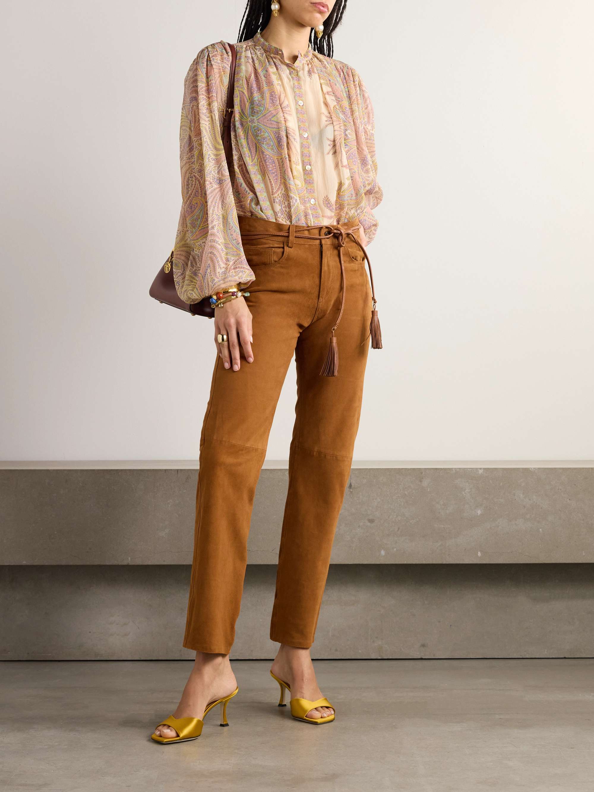 Gathered paisley-print silk-chiffon blouse view