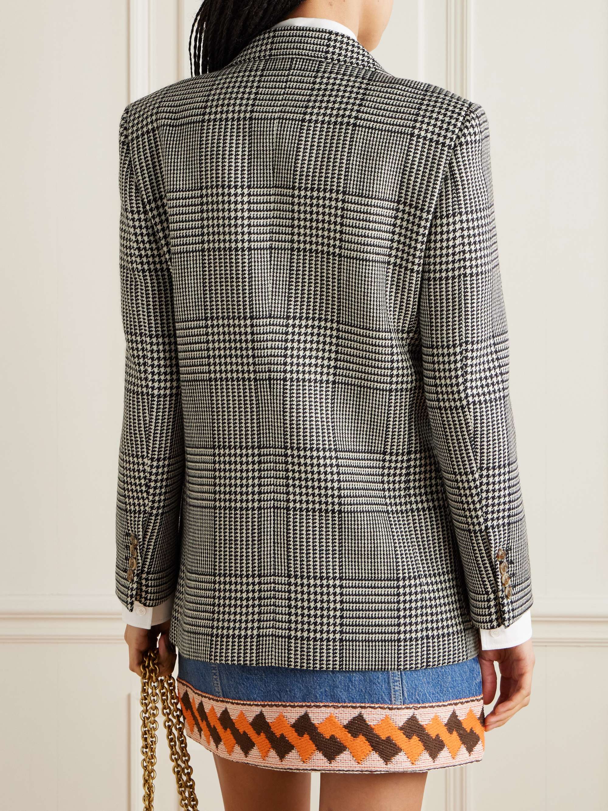 Double-breasted checked virgin wool-tweed blazer view