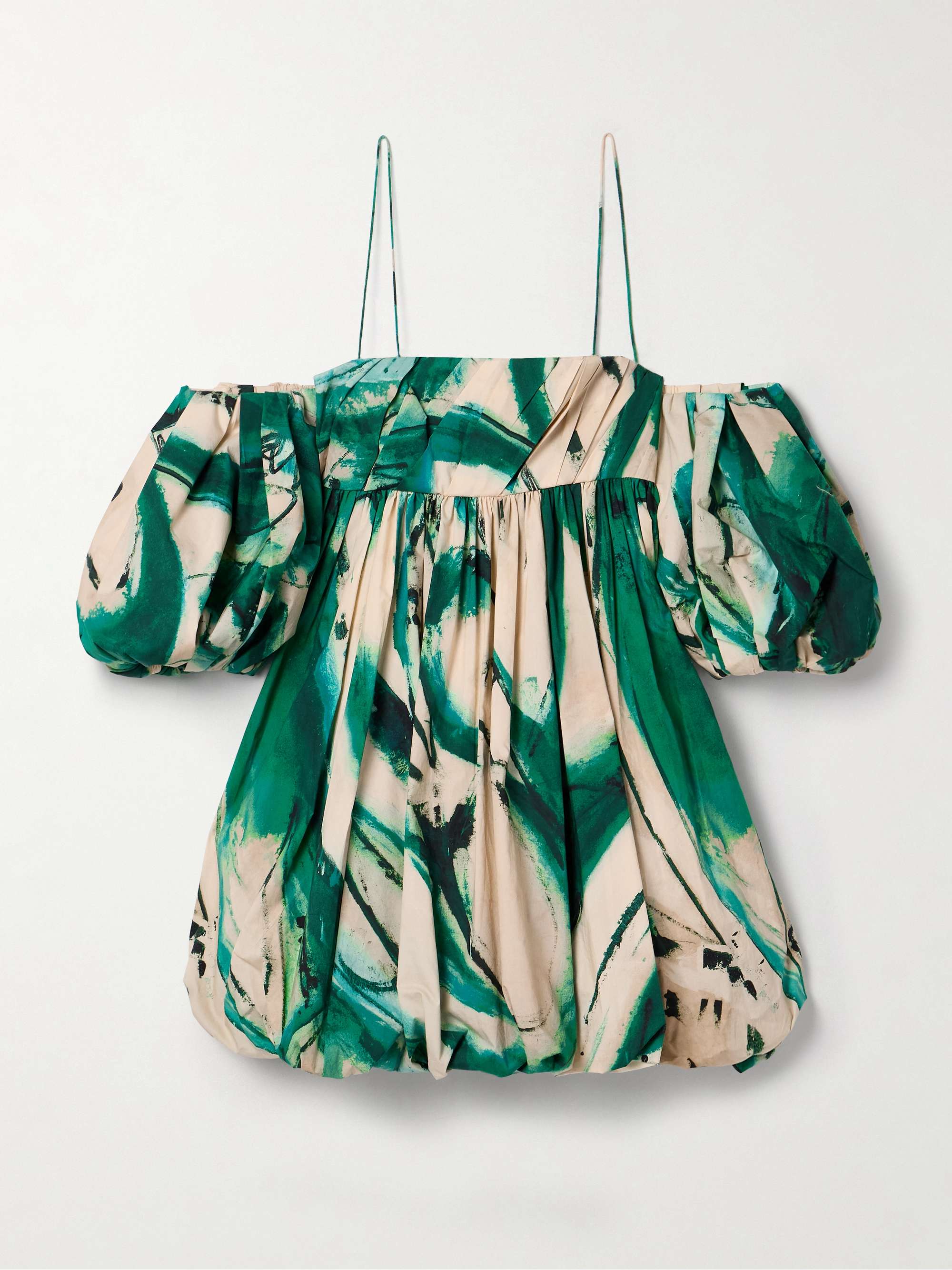 + Lee Krasner Hartigan cold-shoulder pleated printed cotton-poplin mini dress hero visual
