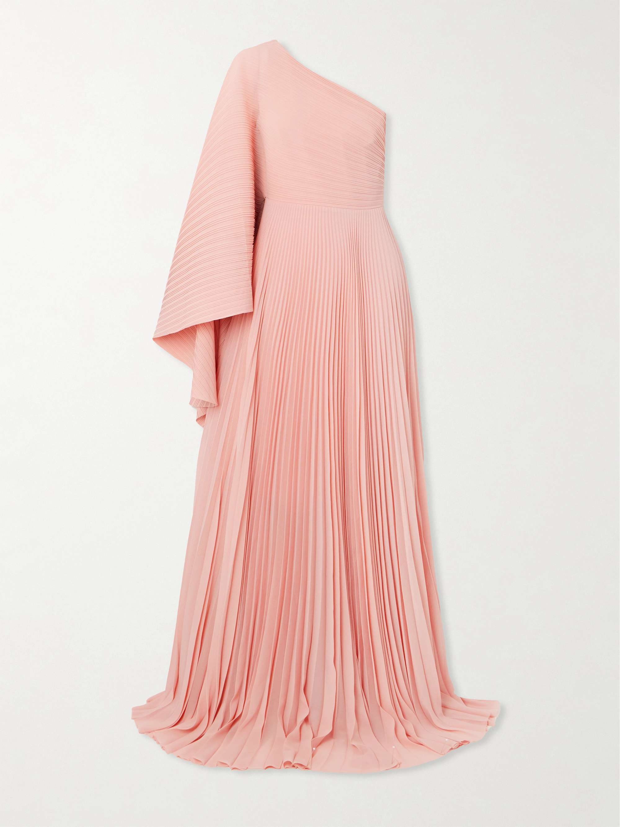 Maci one-shoulder pleated chiffon gown hero visual