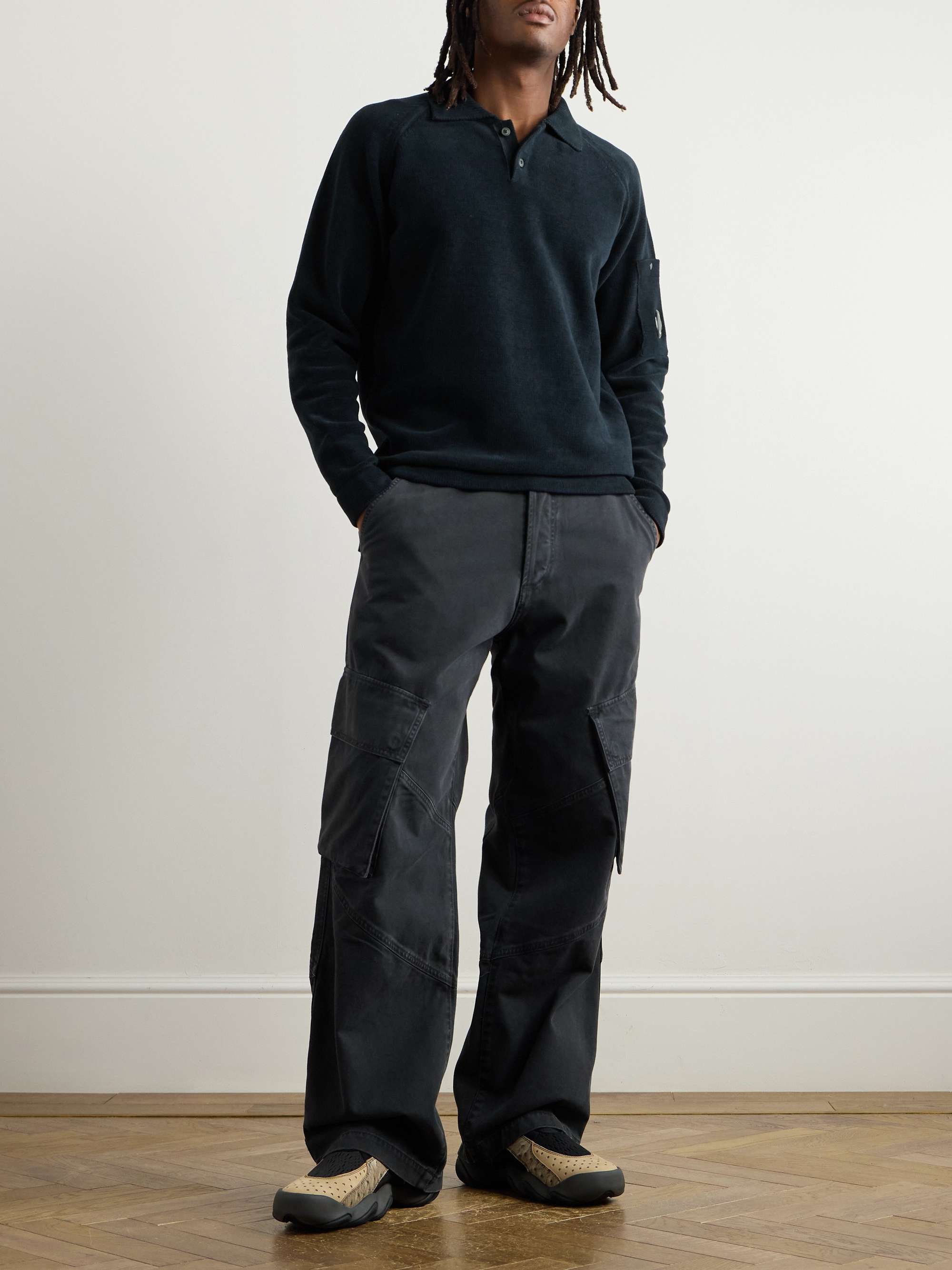 Garment-Dyed Logo-Appliquéd Cotton-Chenille Polo Shirt view