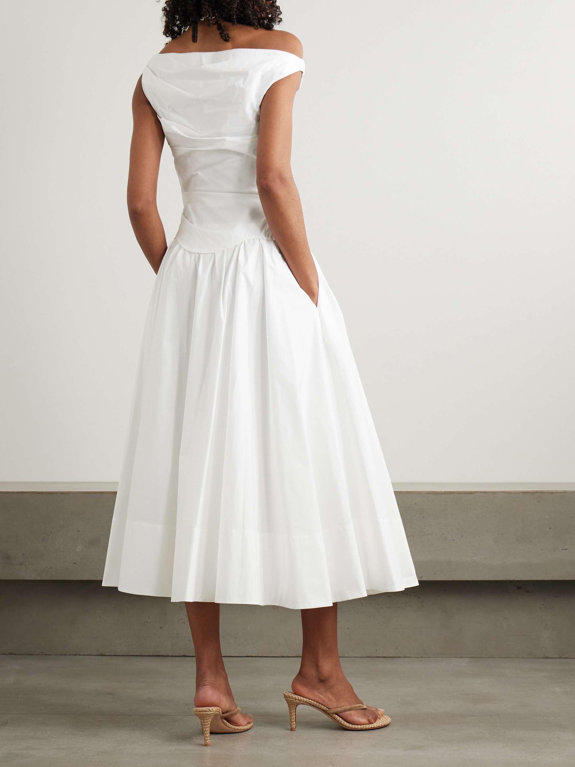 Cersei off-the-shoulder draped cotton-blend poplin midi dress view