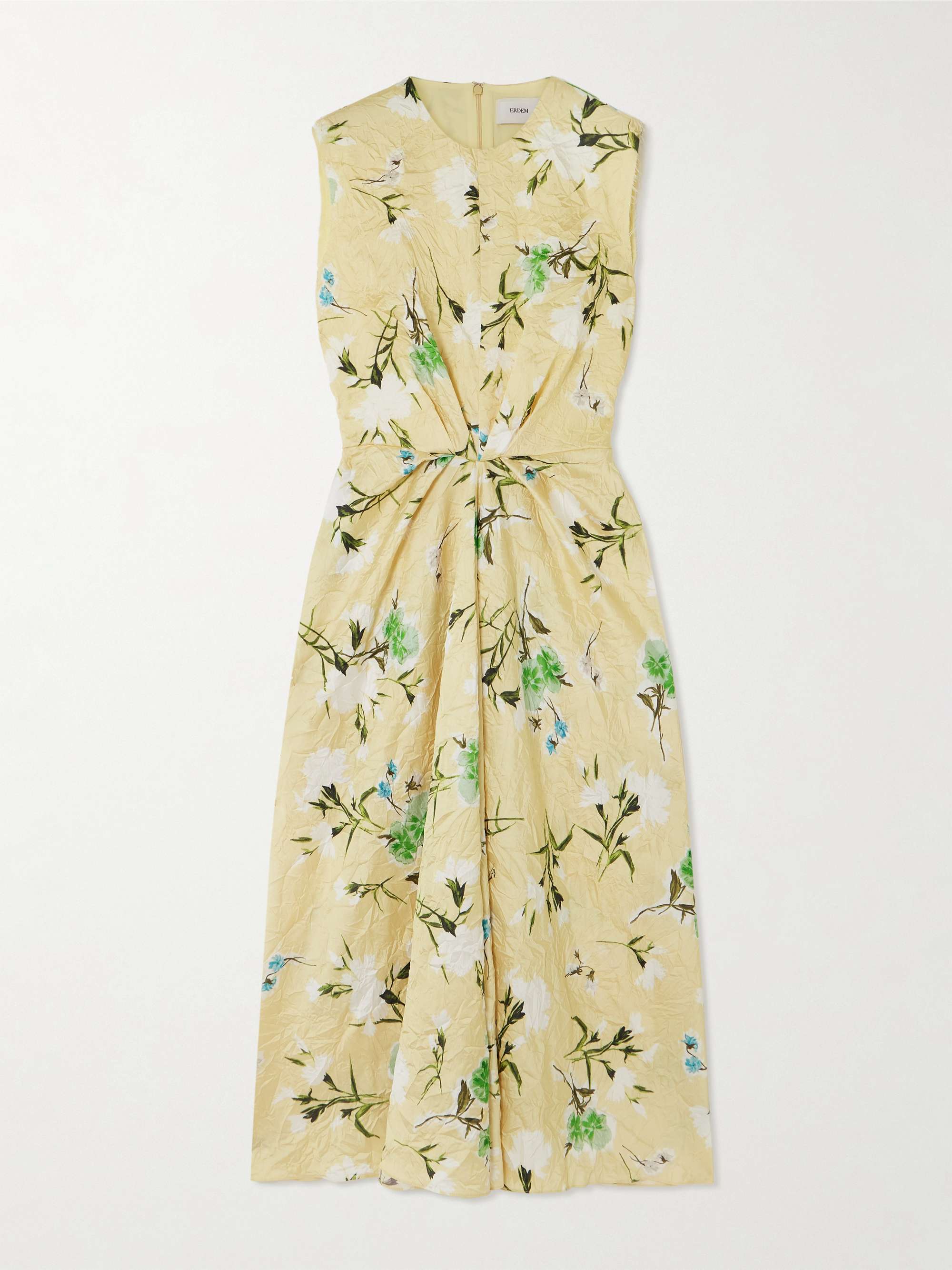 Gathered floral-print crinkled-satin midi dress hero visual