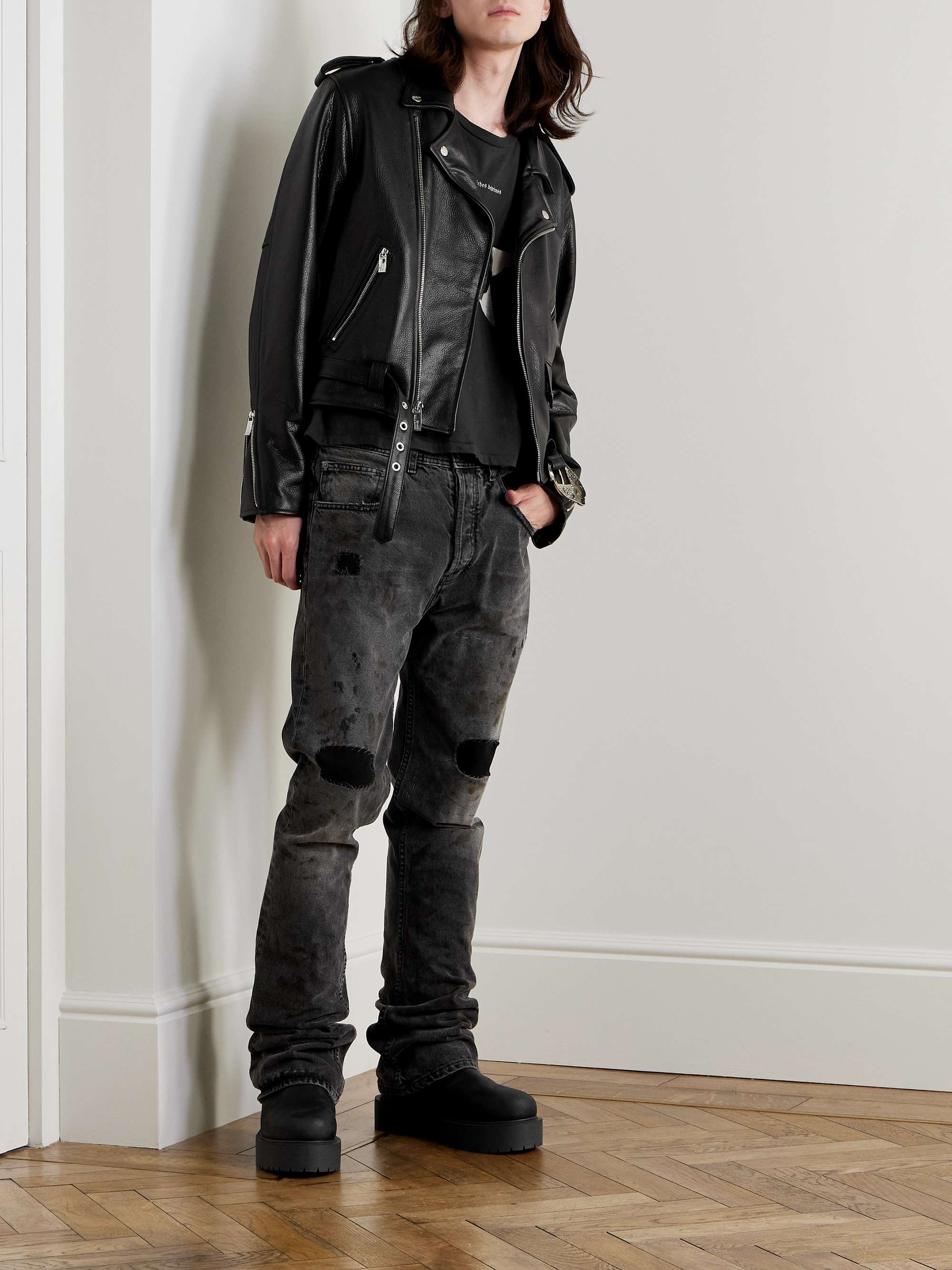 Belted Full-Grain Leather Biker Jacket view
