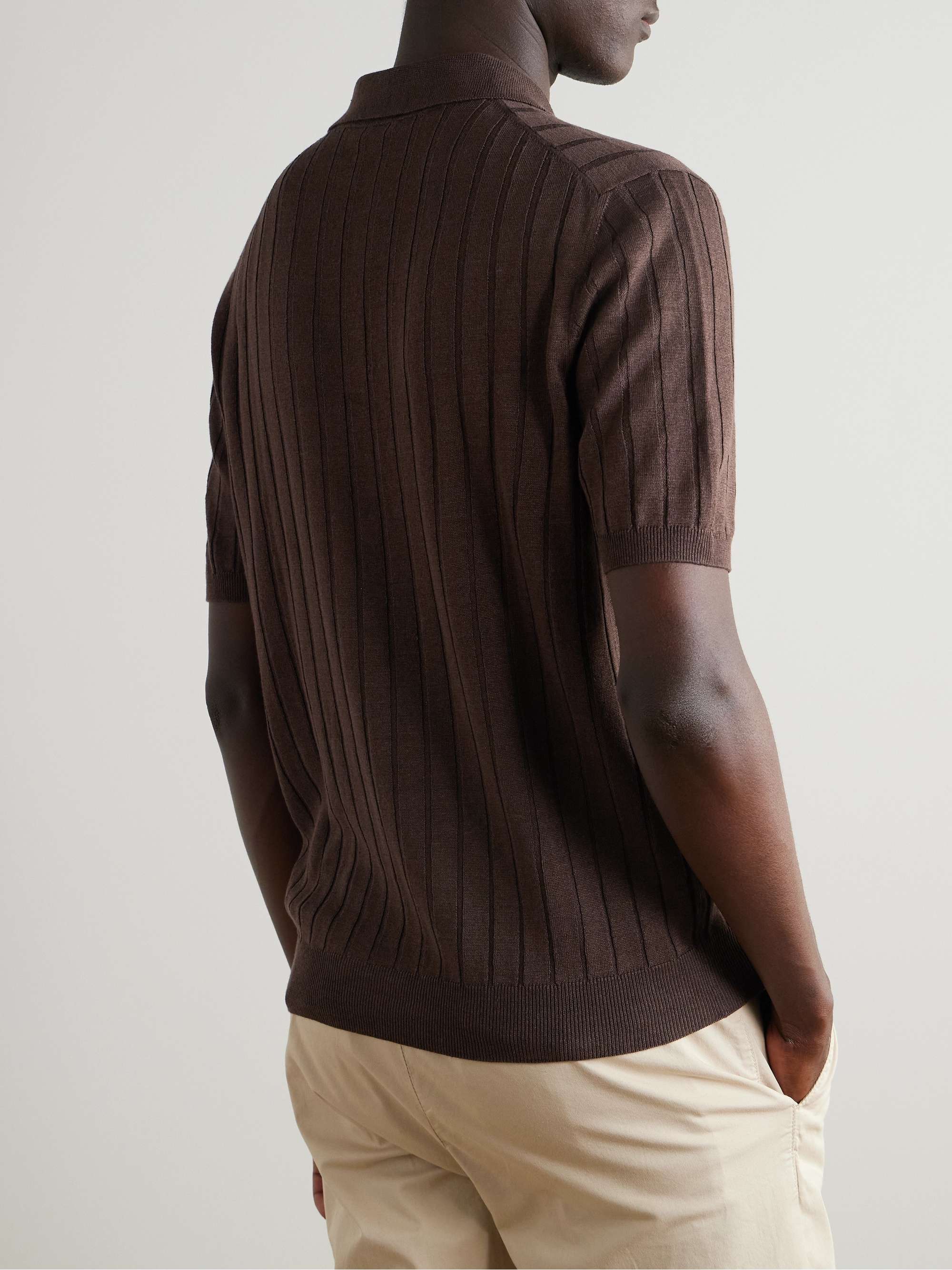 Ribbed Linen and Cotton-Blend Polo Shirt view