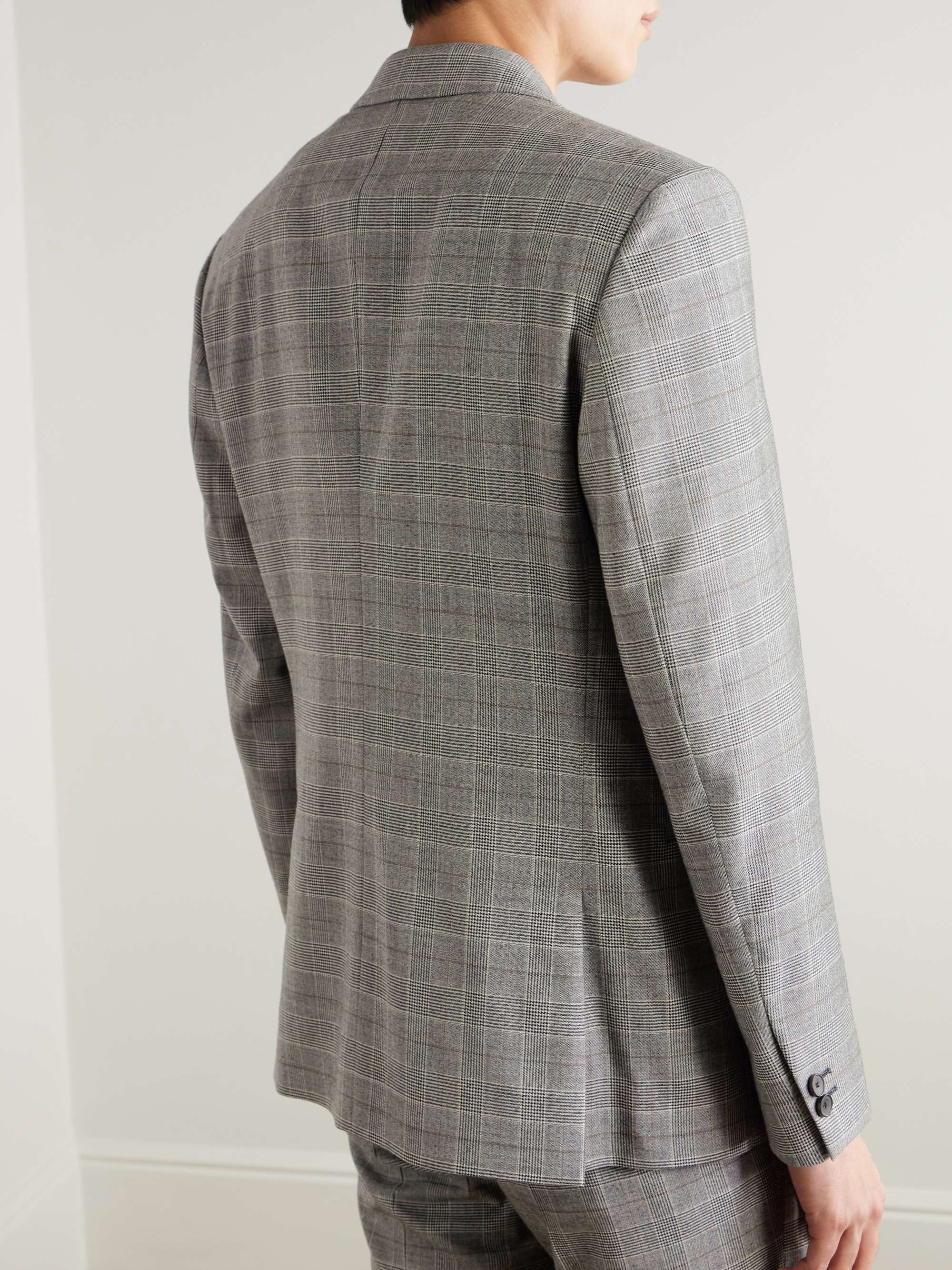 Slim-Fit Double-Breasted Prince of Wales Checked Wool-Flannel Suit Jacket view