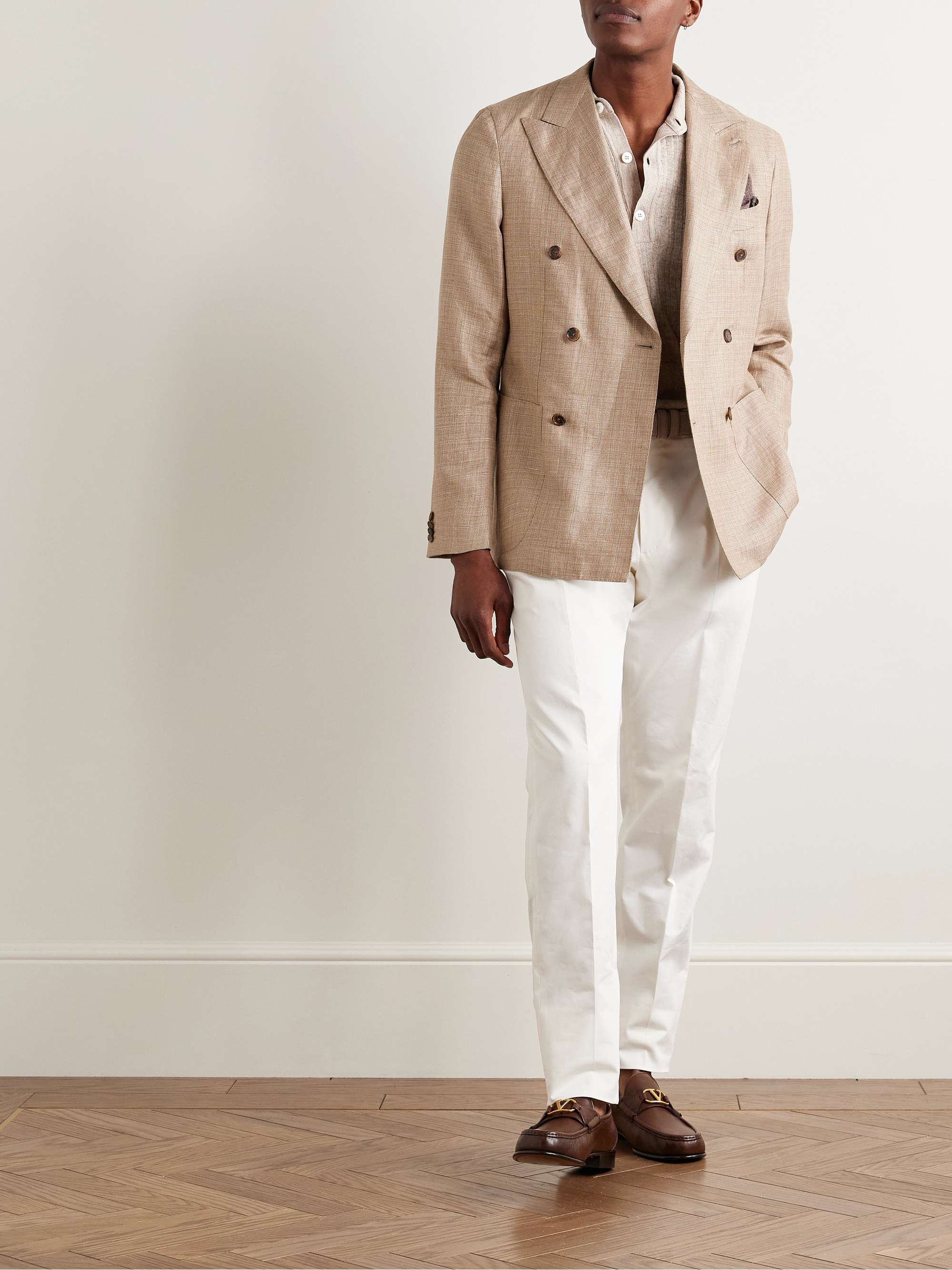 Slim-Fit Pleated Cotton-Blend Twill Trousers view