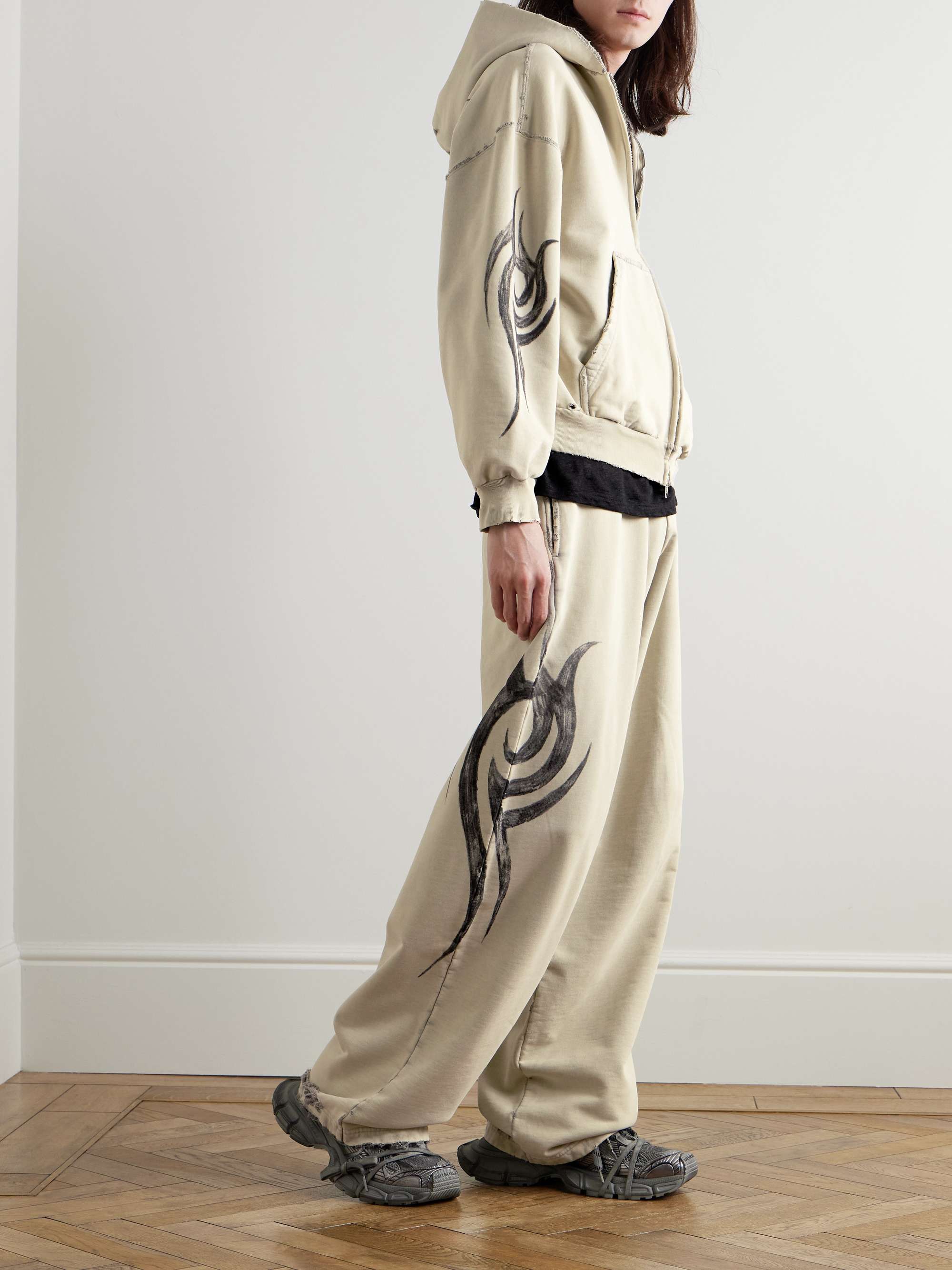 Distressed Logo-Embroidered Printed Cotton-Jersey Zip-Up Hoodie view