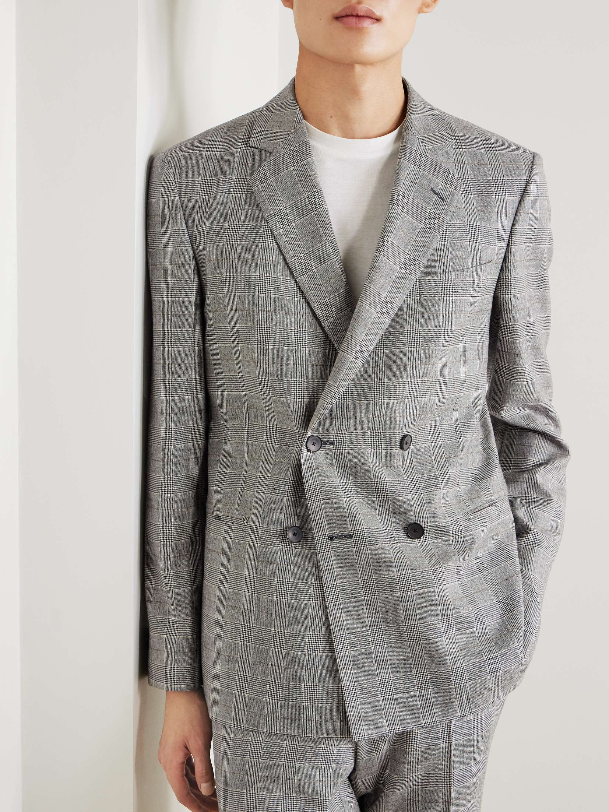 Slim-Fit Double-Breasted Prince of Wales Checked Wool-Flannel Suit Jacket view