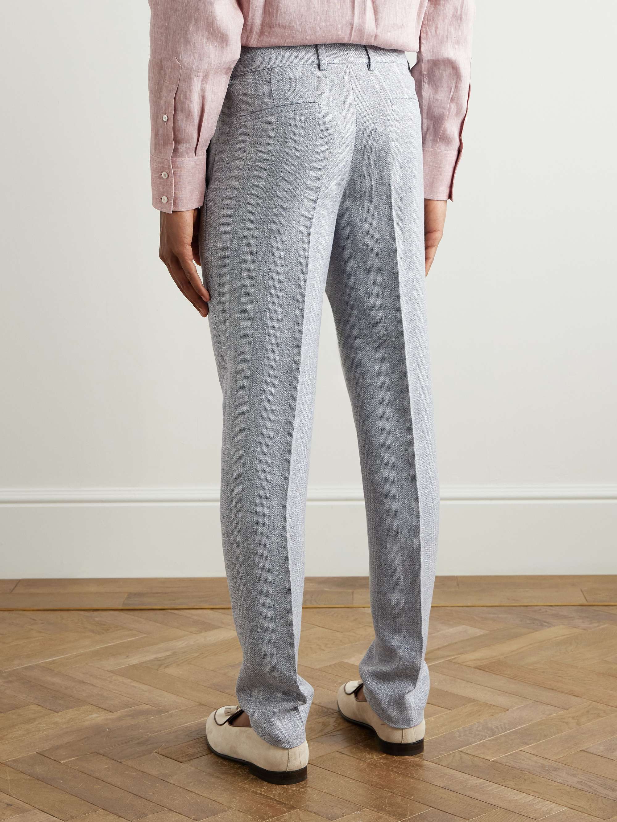 Straight-Leg Pleated Woven Suit Trousers view