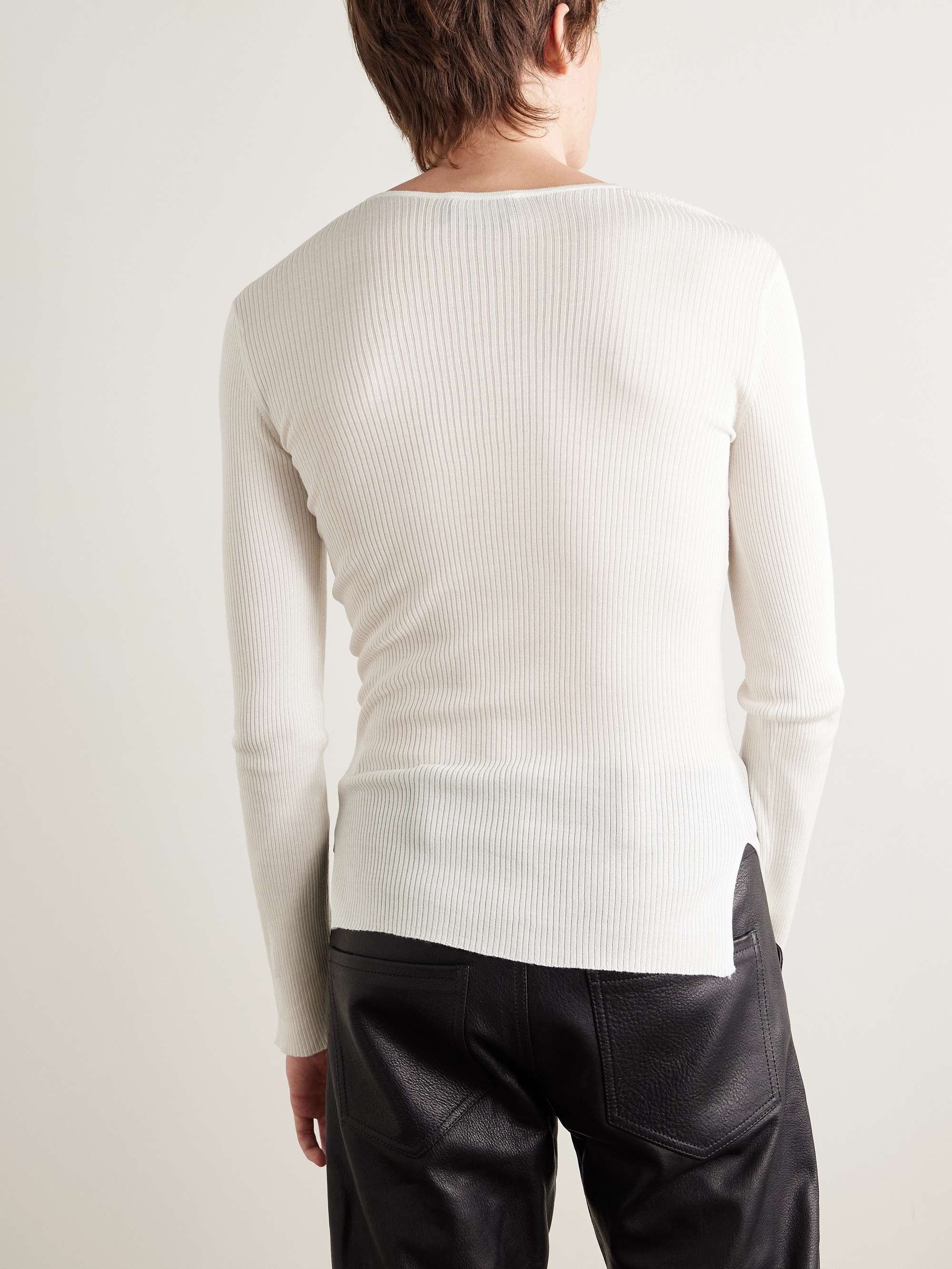 Logo-Embroidered Ribbed Silk and Cashmere-Blend Sweater view