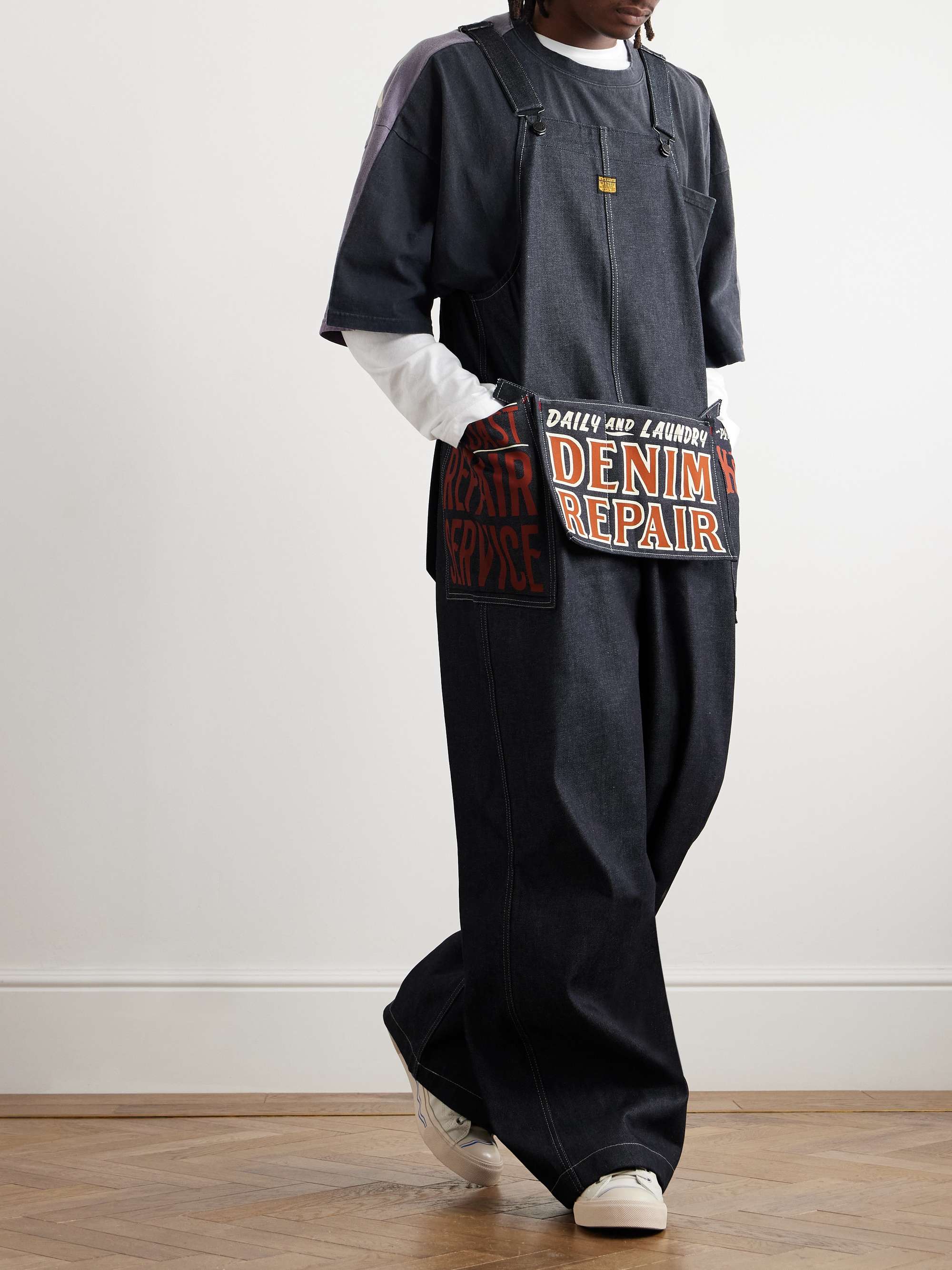 Printed Denim Overalls view
