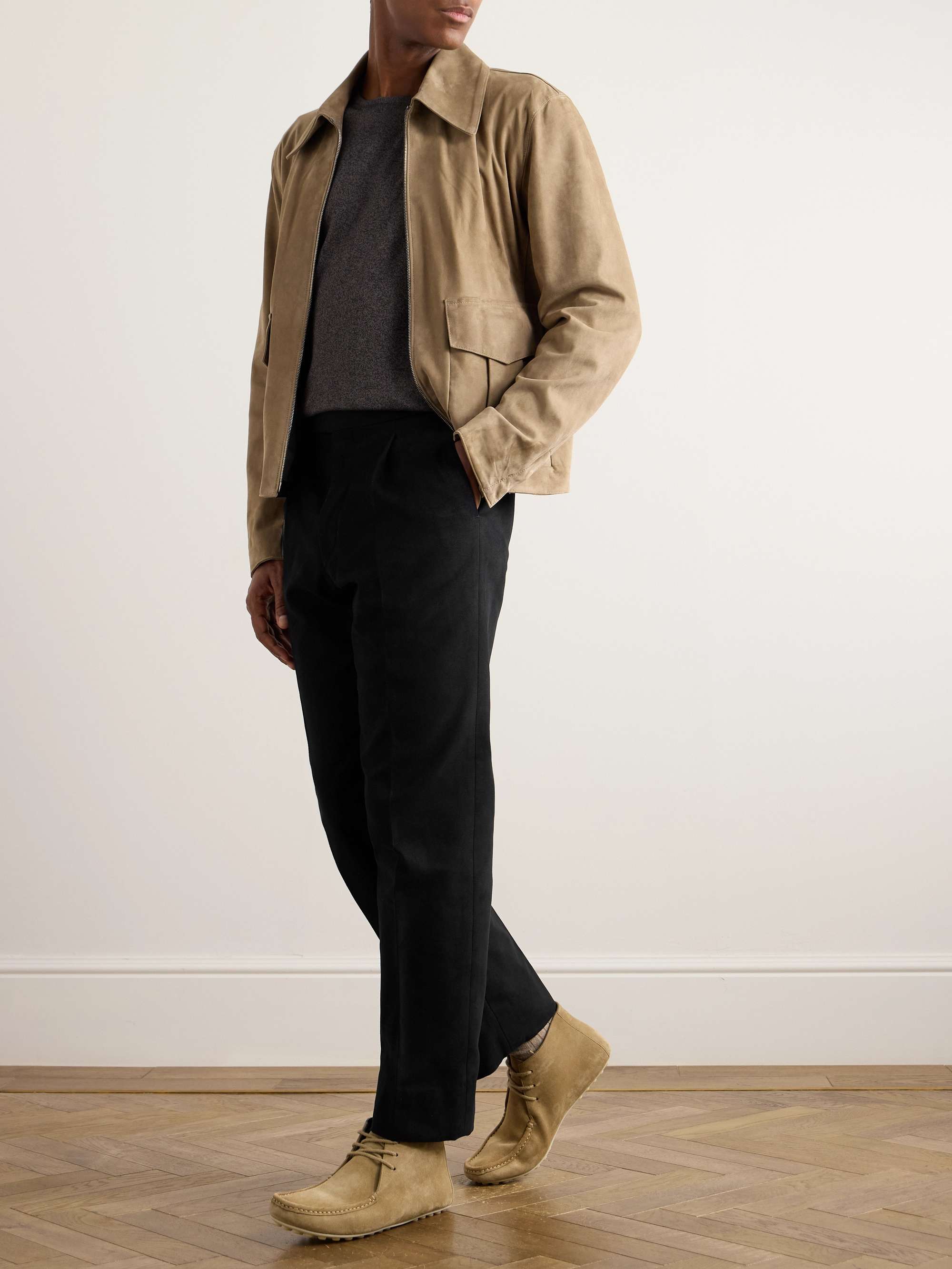 Tapered Pleated Cotton-Canvas Trousers view