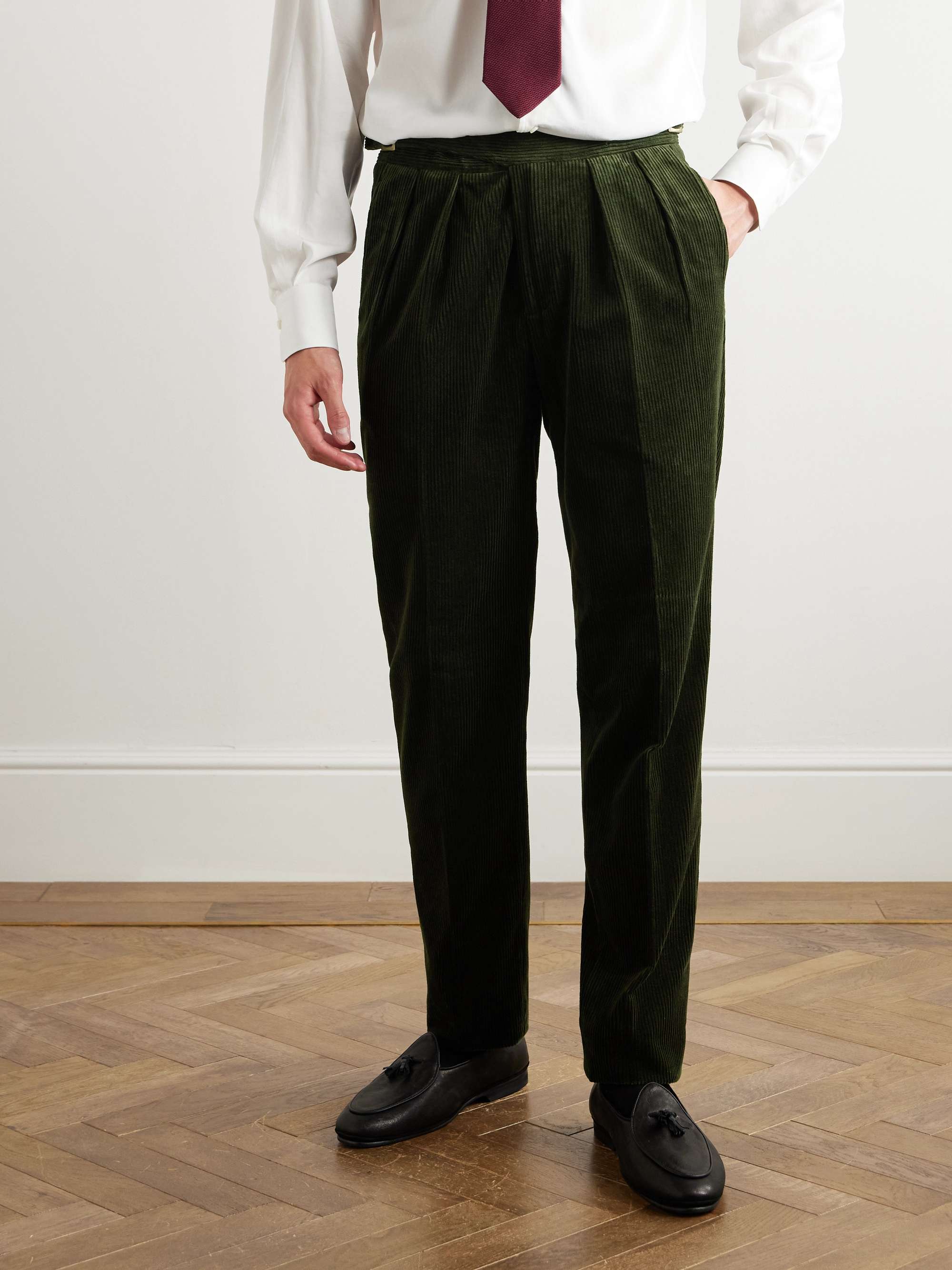 Manny Tapered Pleated Cotton-Corduroy Trousers view