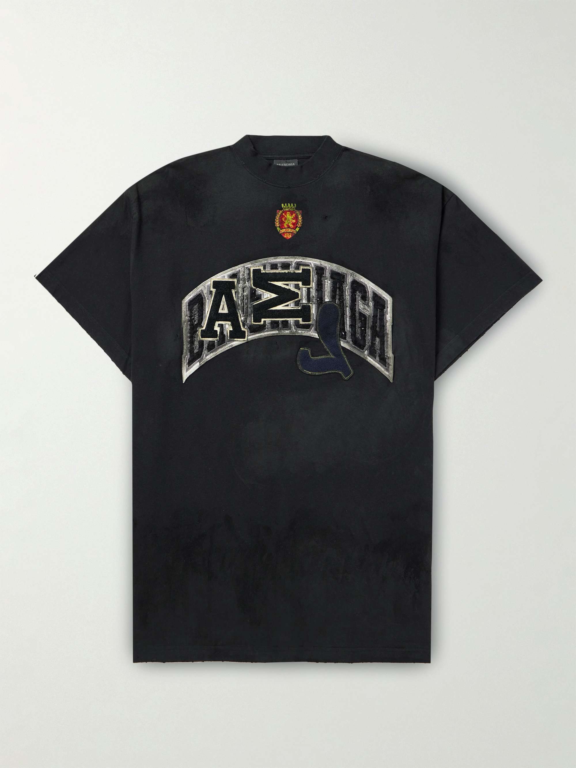 Oversized Distressed Logo-Appliquéd Cotton-Jersey T-Shirt hero visual