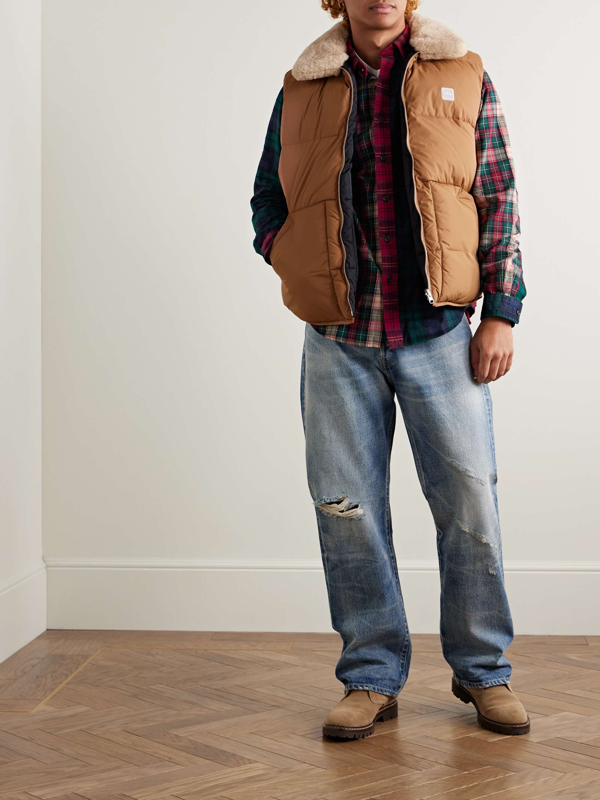 Patchwork Checked Brushed-Cotton Oxford Shirt view