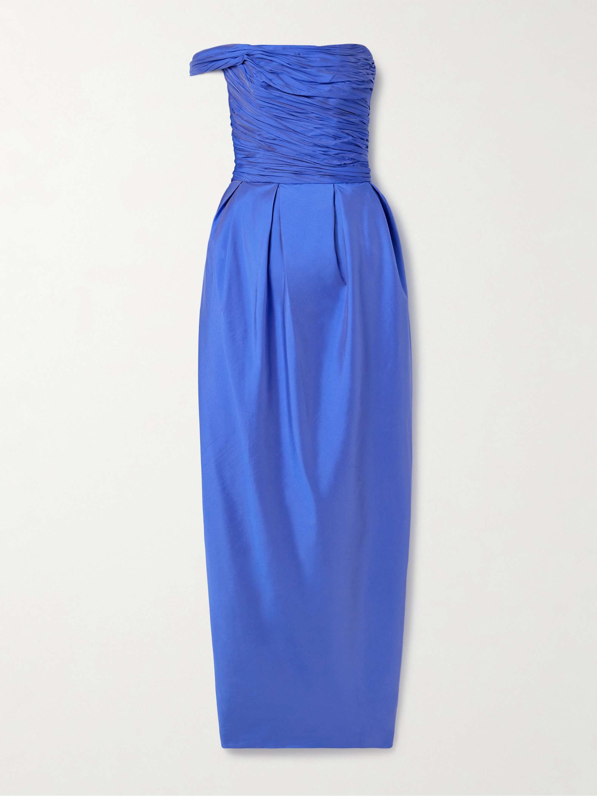 One-shoulder gathered plissé-taffeta gown hero visual