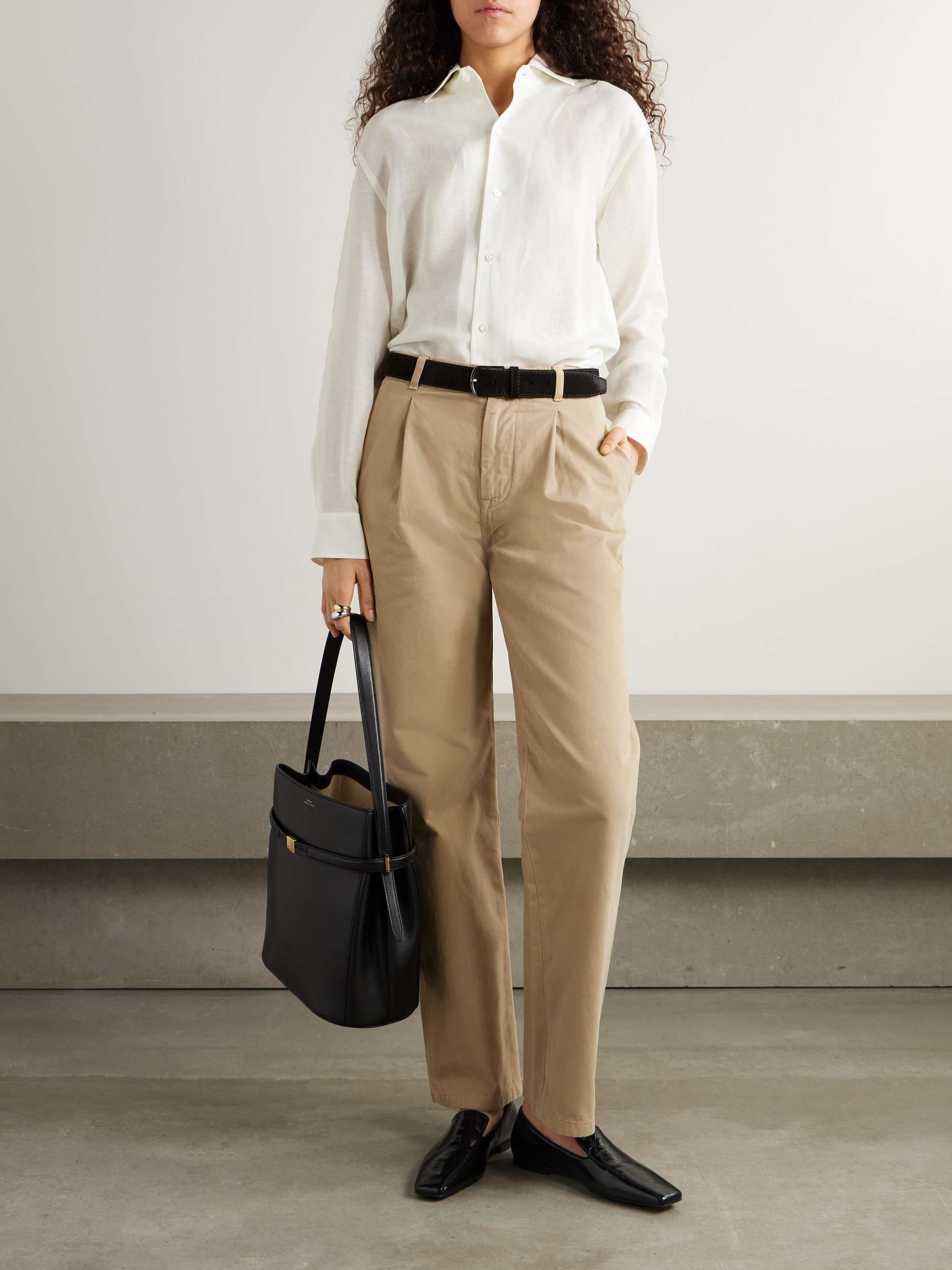 Fallon pleated brushed cotton-twill straight-leg pants view