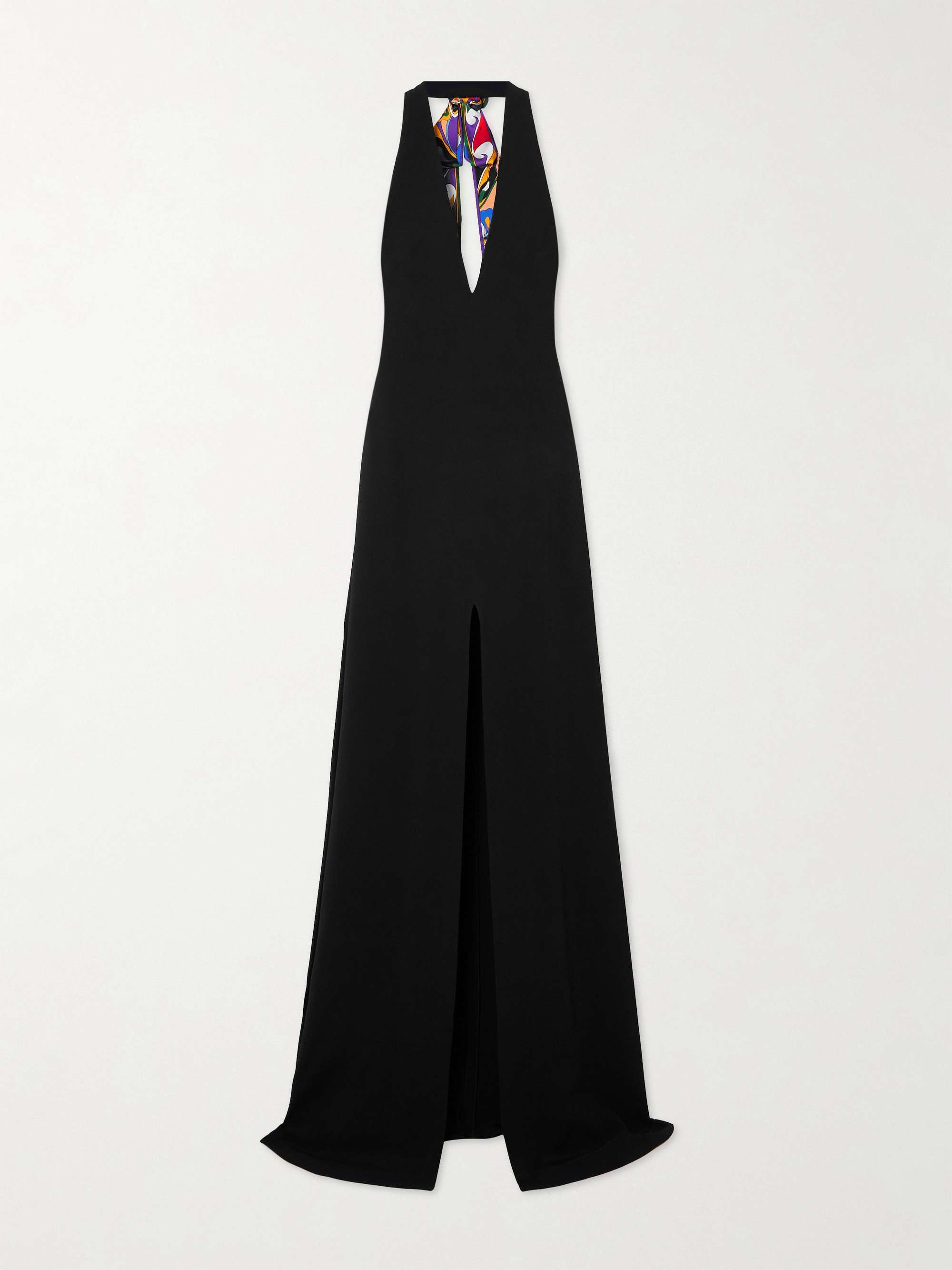 Printed silk-twill trimmed cady halterneck maxi dress hero visual