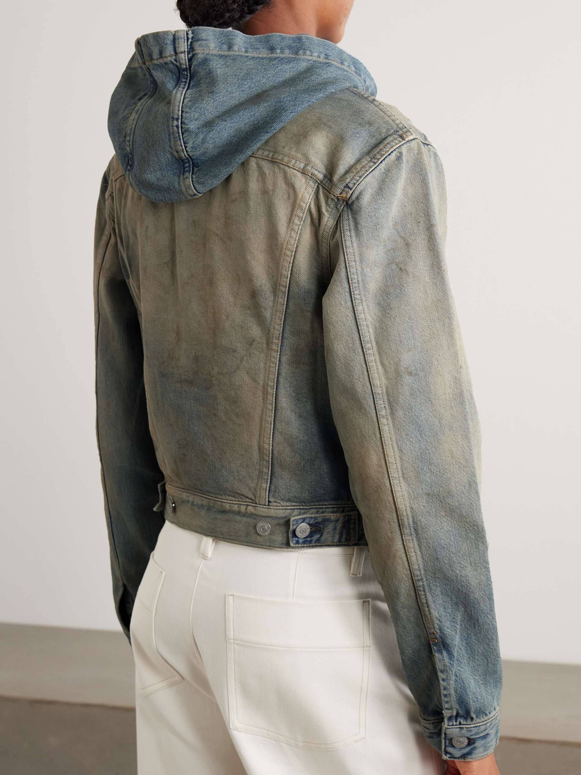 Hooded distressed organic denim jacket view