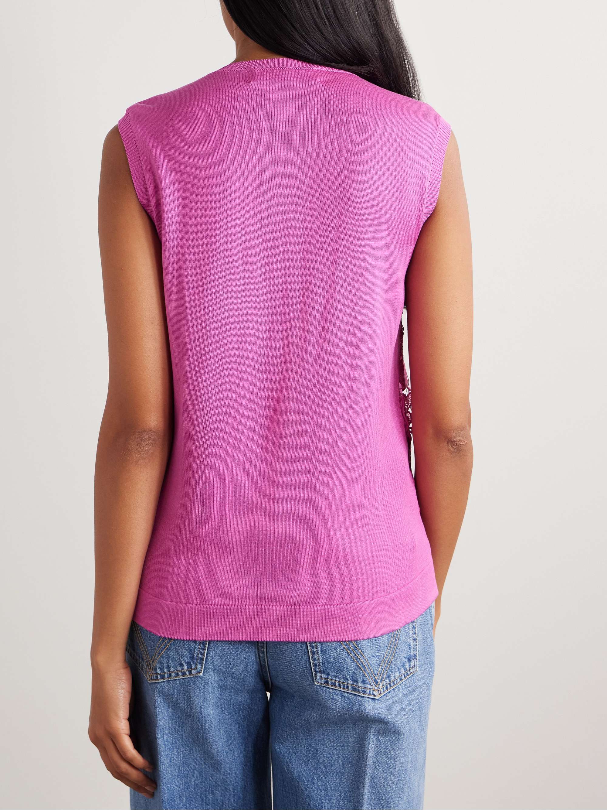 Guipure lace-paneled silk-blend tank view