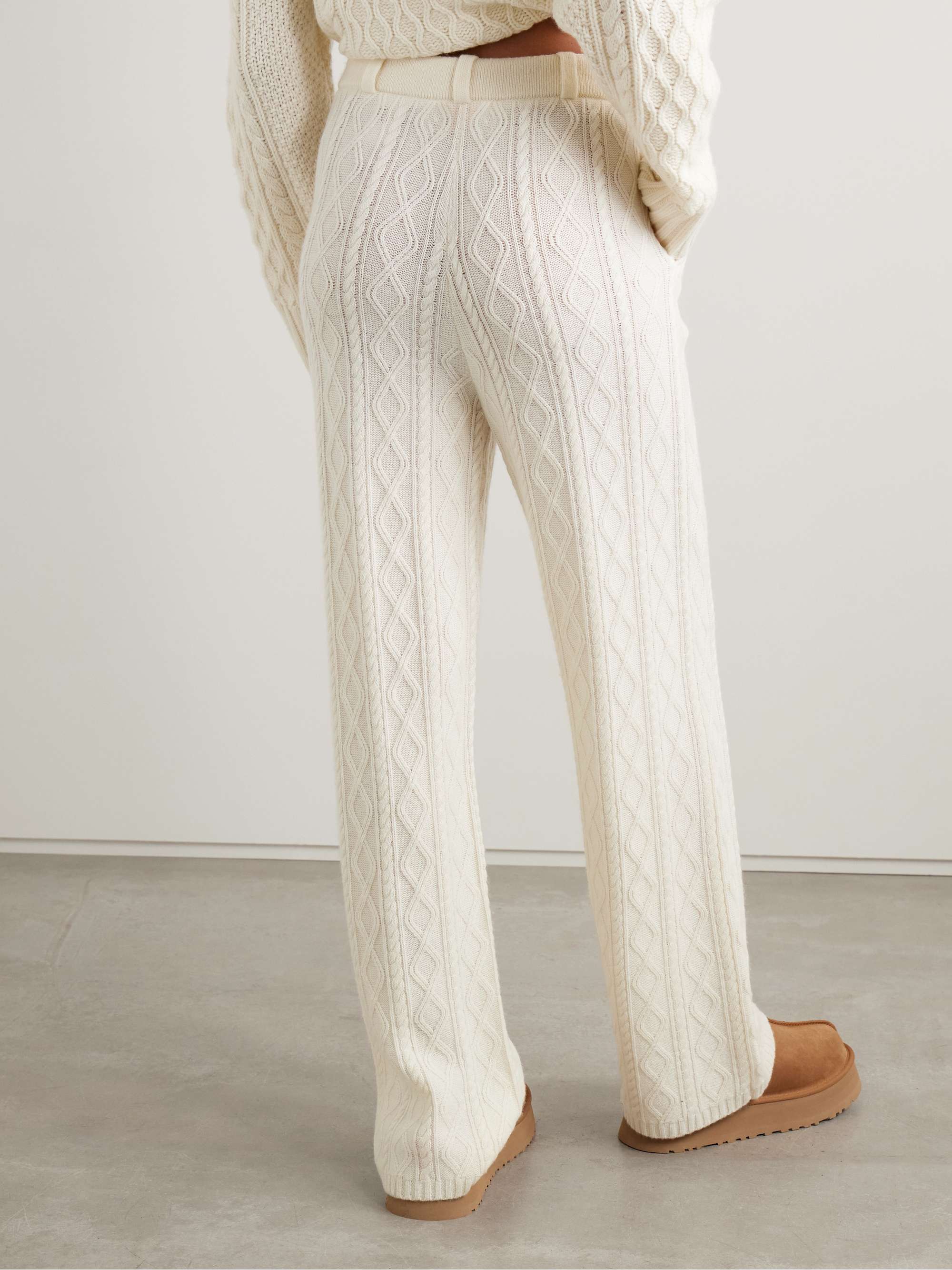 Cable-knit wool and cashmere-blend straight-leg pants view