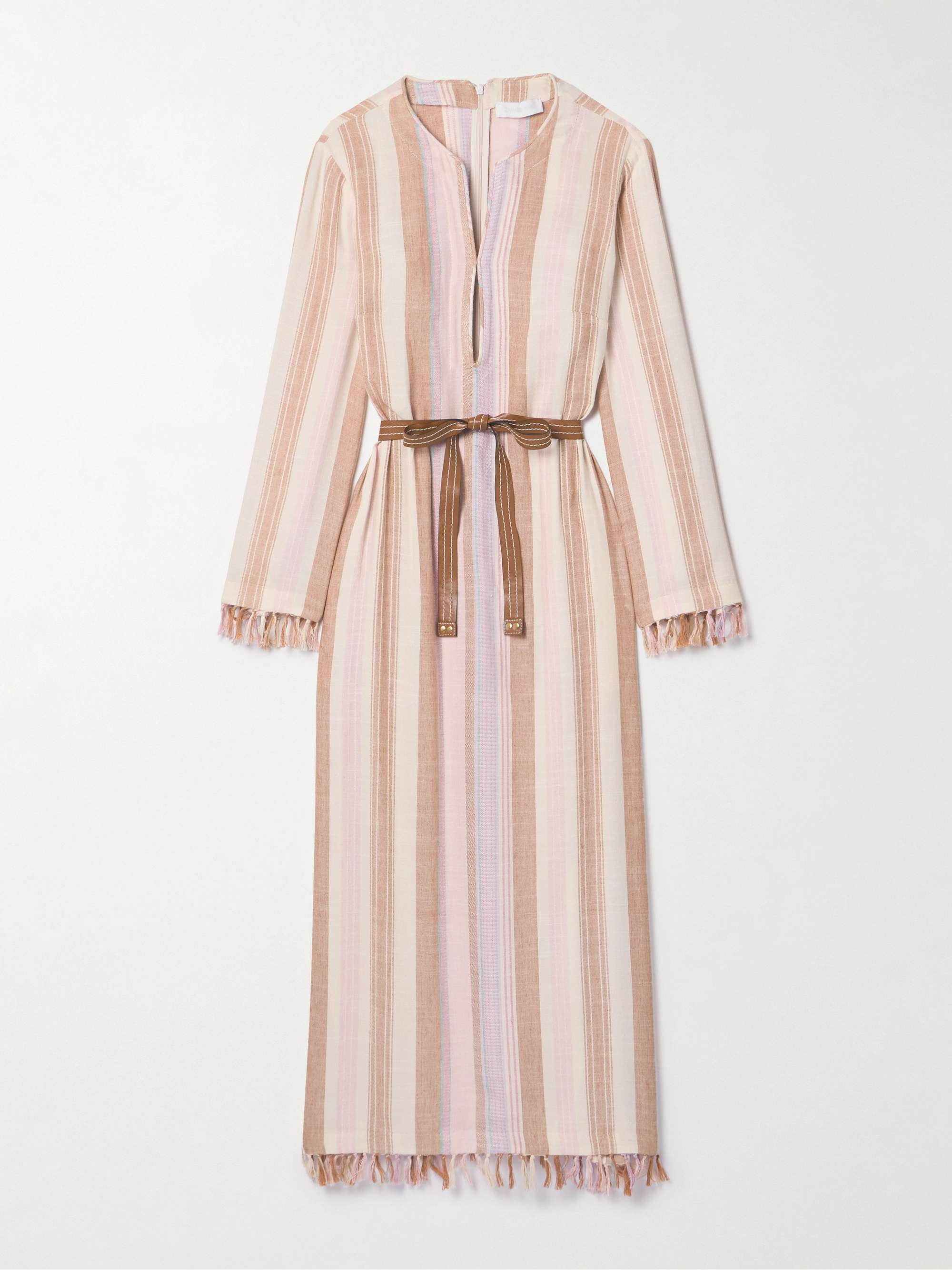 Lucky belted tasseled striped voile midi dress hero visual