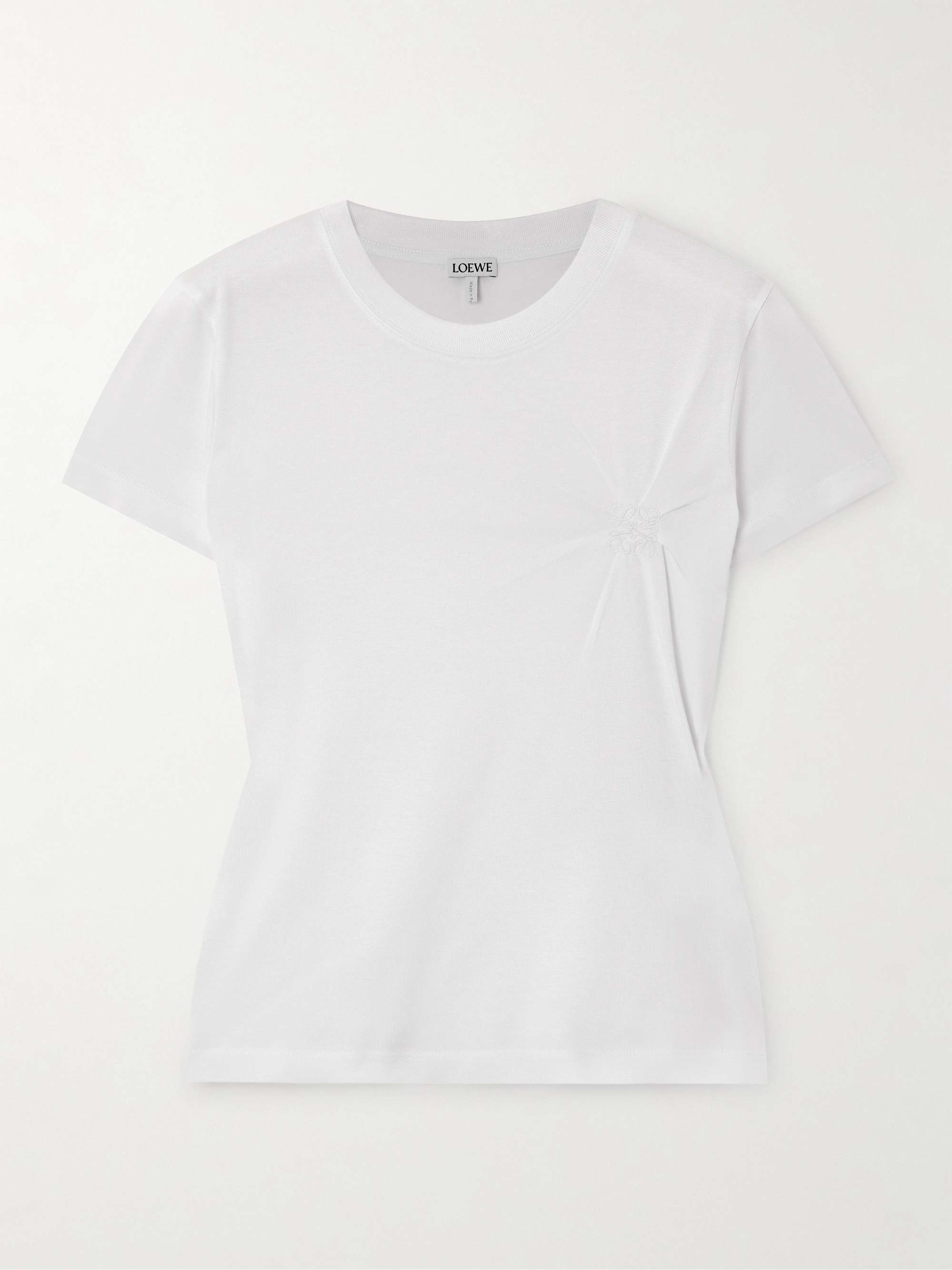 Gathered embroidered cotton-blend piqué T-shirt hero visual