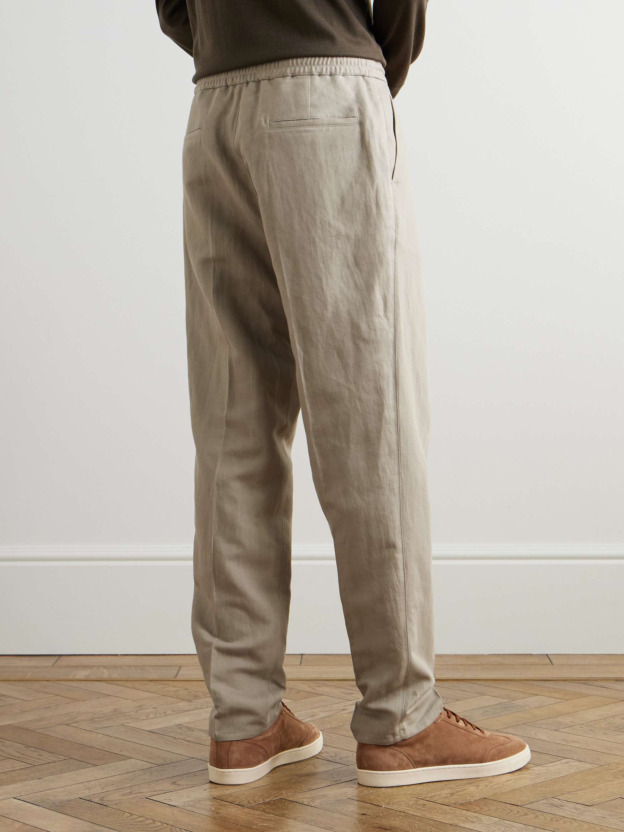 Straight-Leg Pleated Linen and Cotton-Blend Trousers view