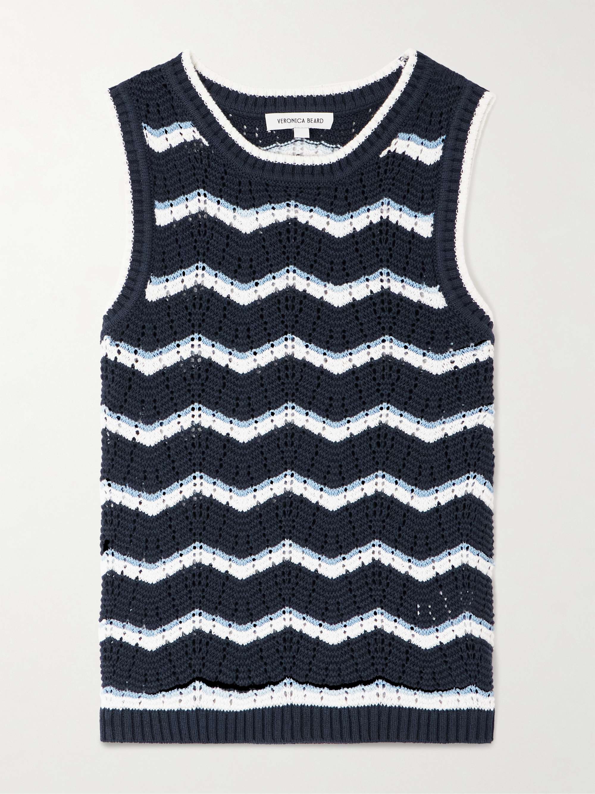 Striped pointelle-knit cotton-blend tank hero visual