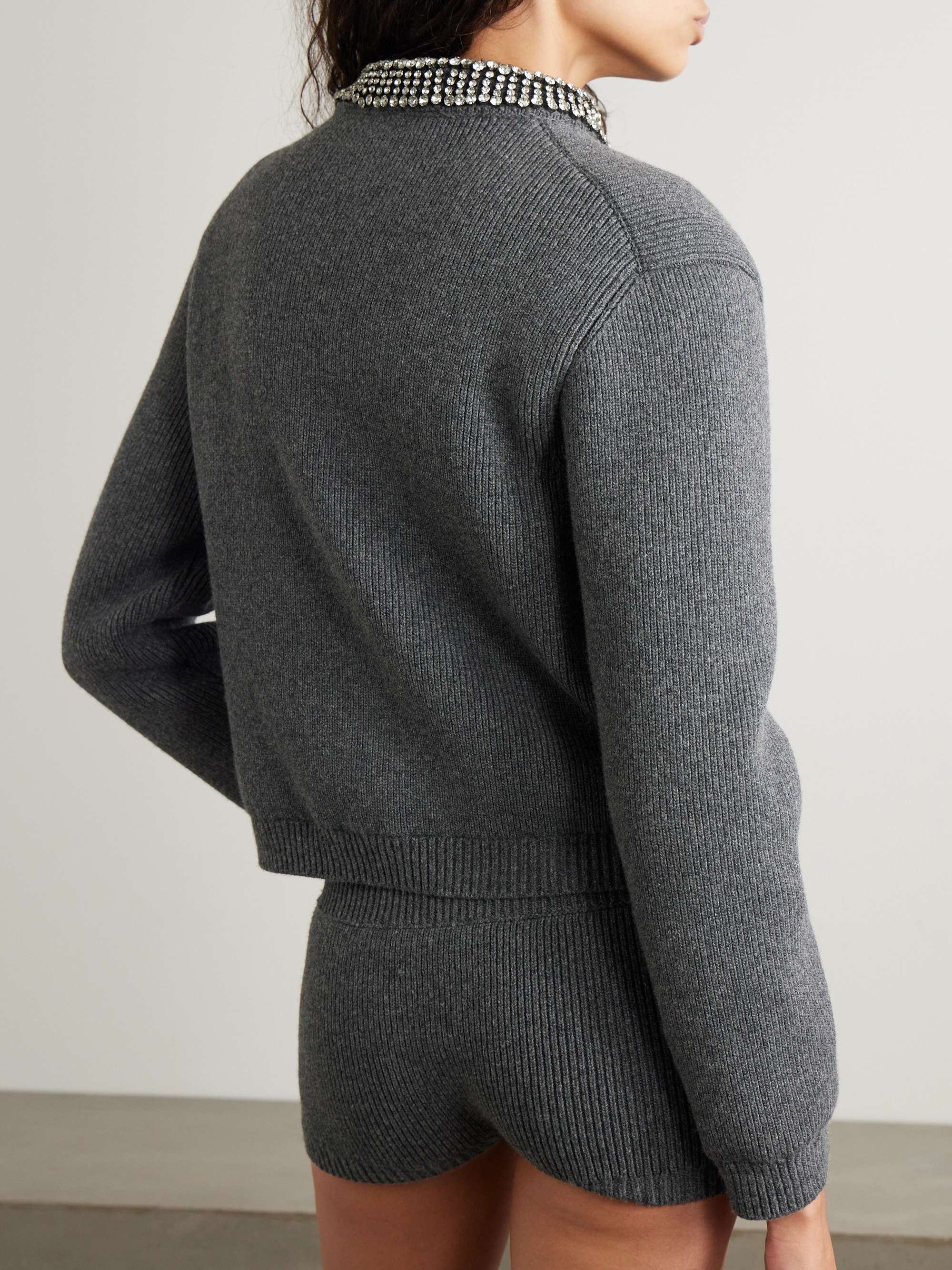 Crystal-embellished intarsia-knit padded ribbed wool cardigan view